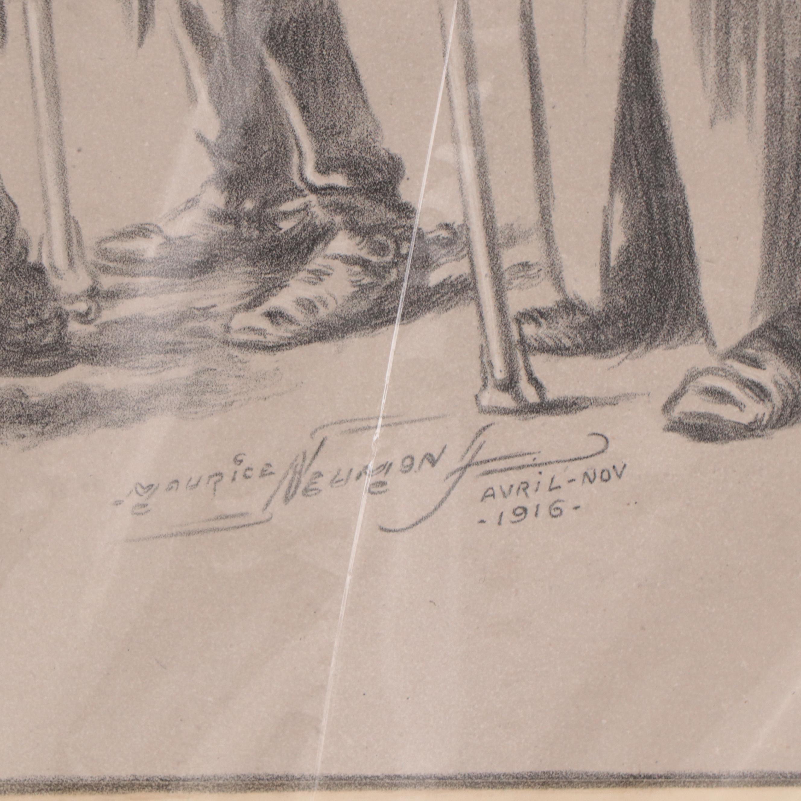 Maurice Neumont World War I Lithograph with Remarque Sketch, 1916