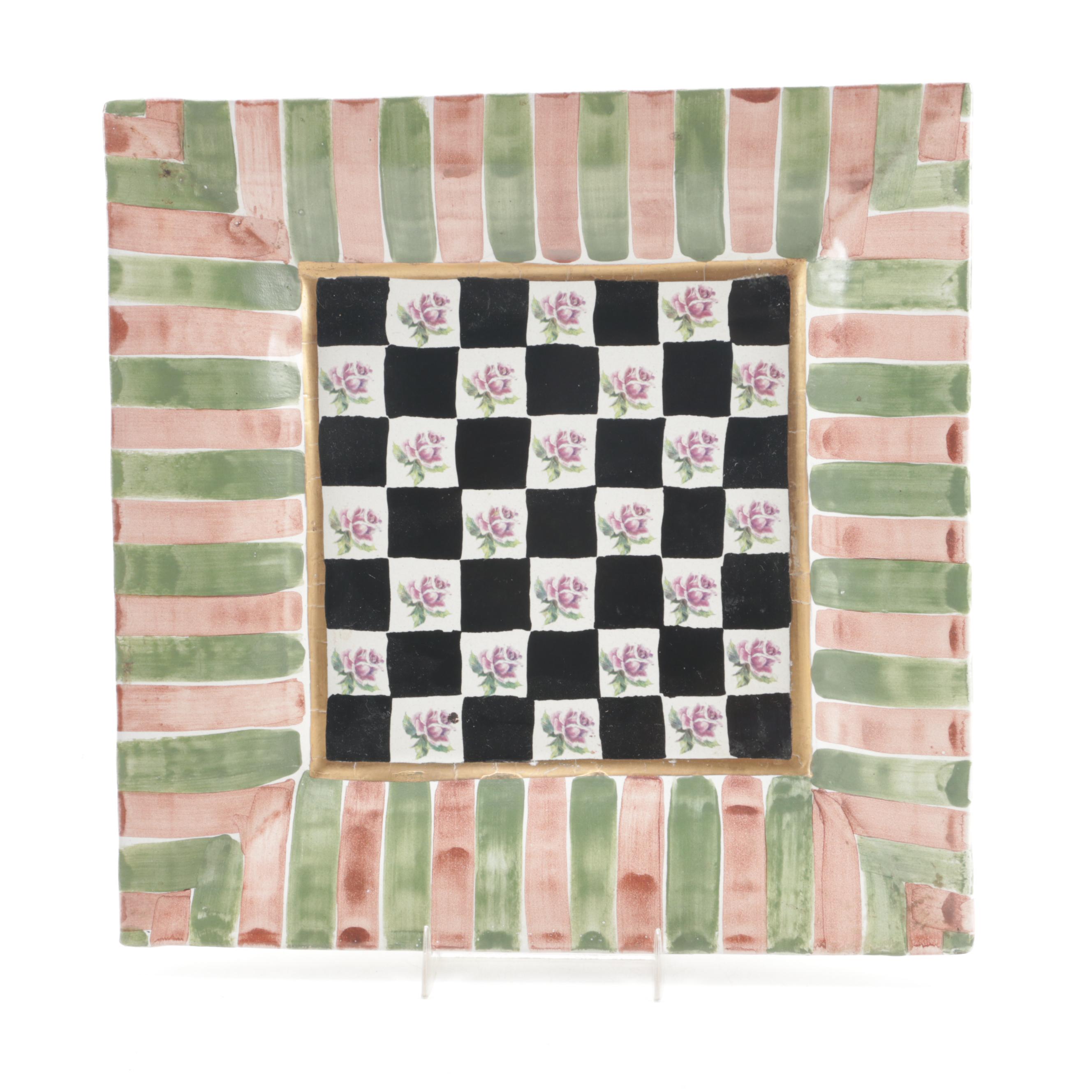 MacKenzie-Childs "Torquay Palm Devon Clay" Square Dinner Plate