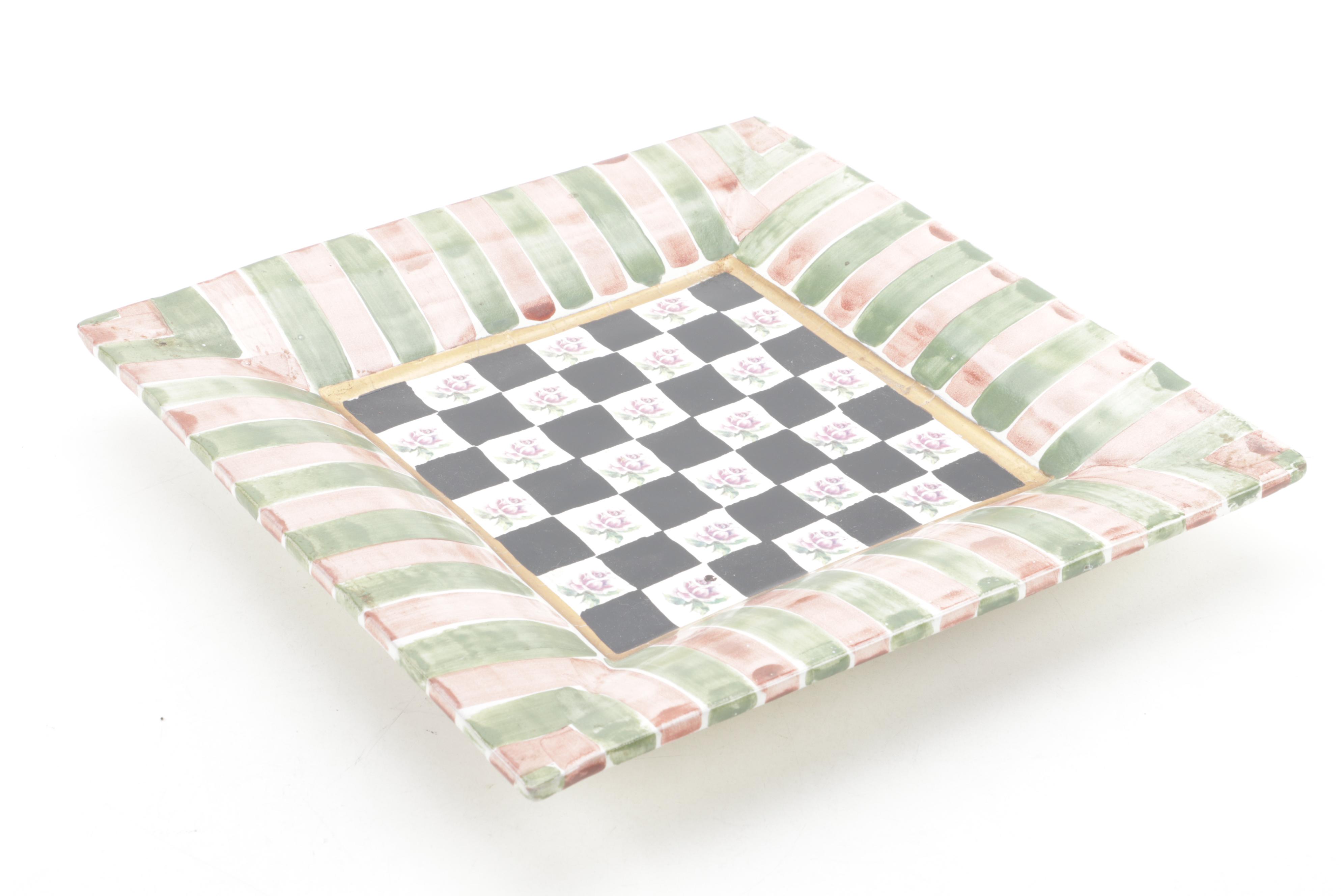 MacKenzie-Childs "Torquay Palm Devon Clay" Square Dinner Plate