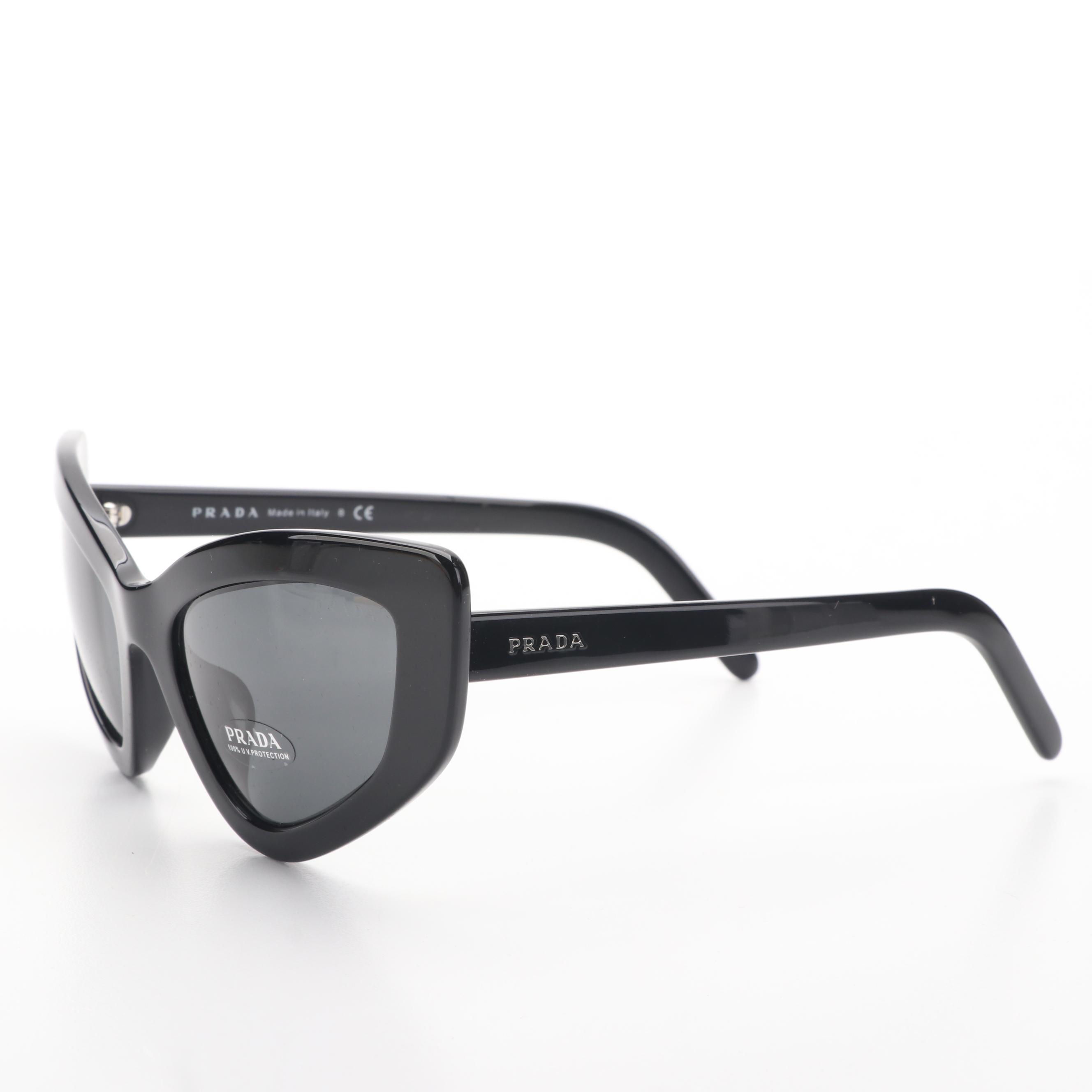 Prada PR 11VSF Black Modified Cat Eye Sunglasses with case