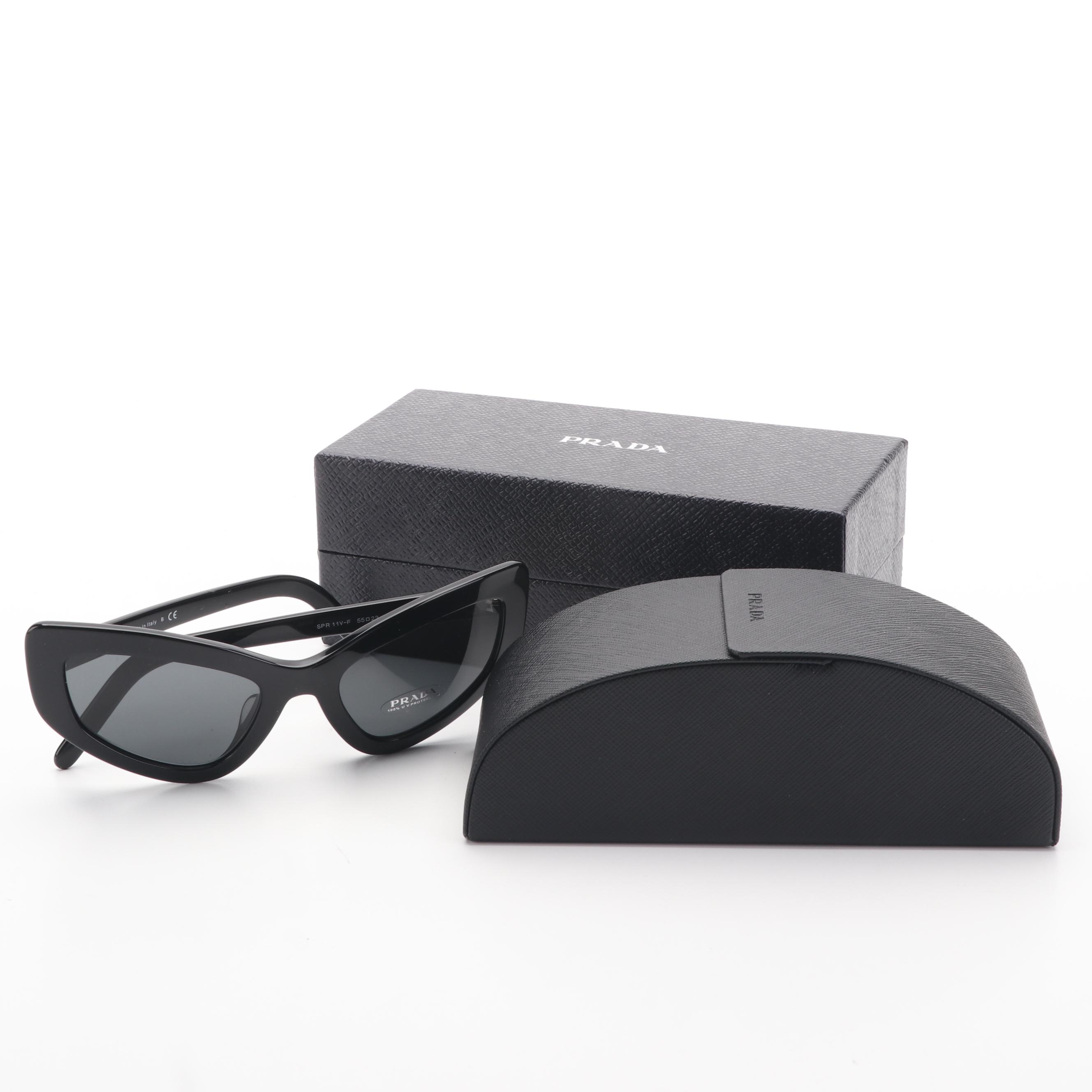 Prada PR 11VSF Black Modified Cat Eye Sunglasses with case