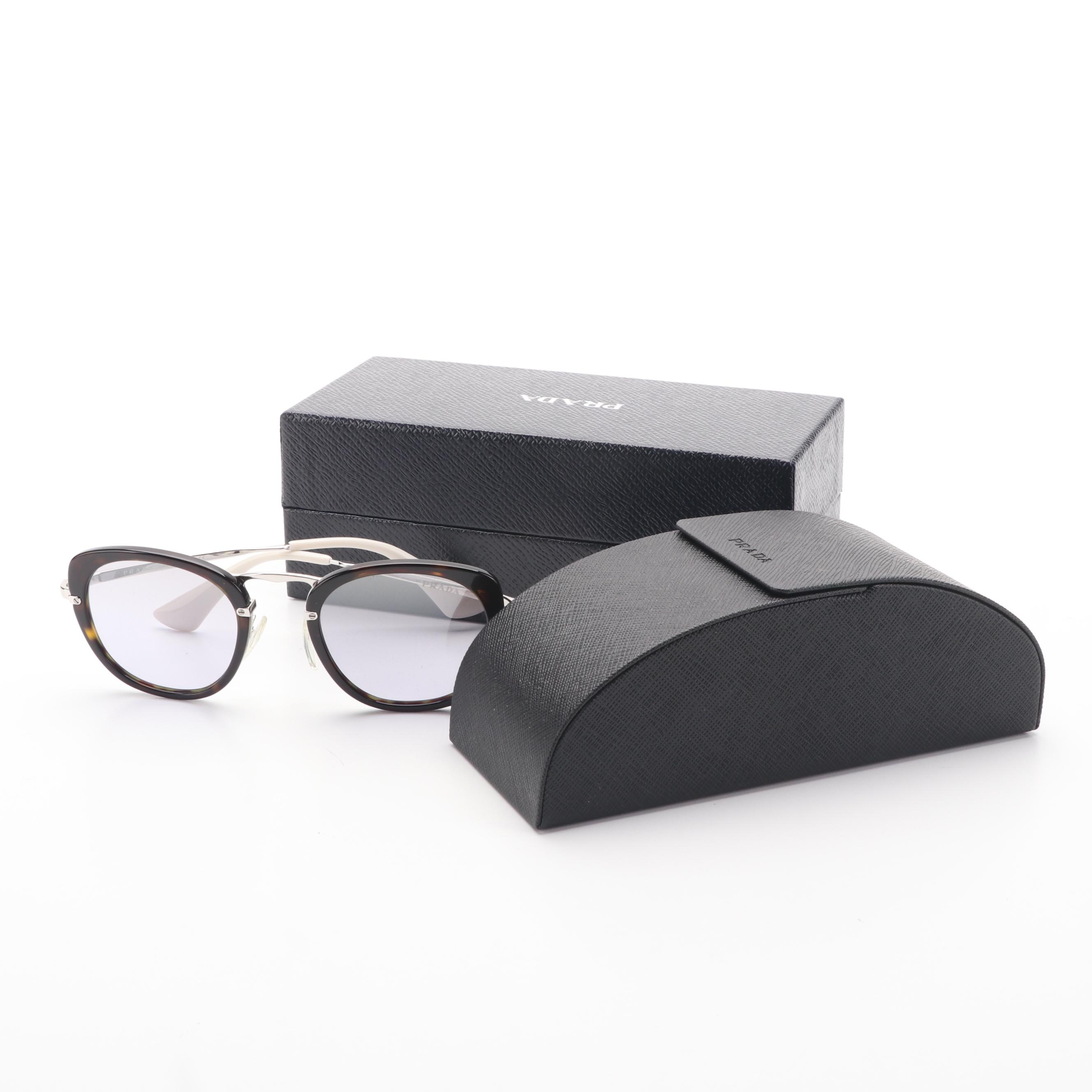 Prada PR 58US Catwalk Dark Havana Oval Sunglasses with Case