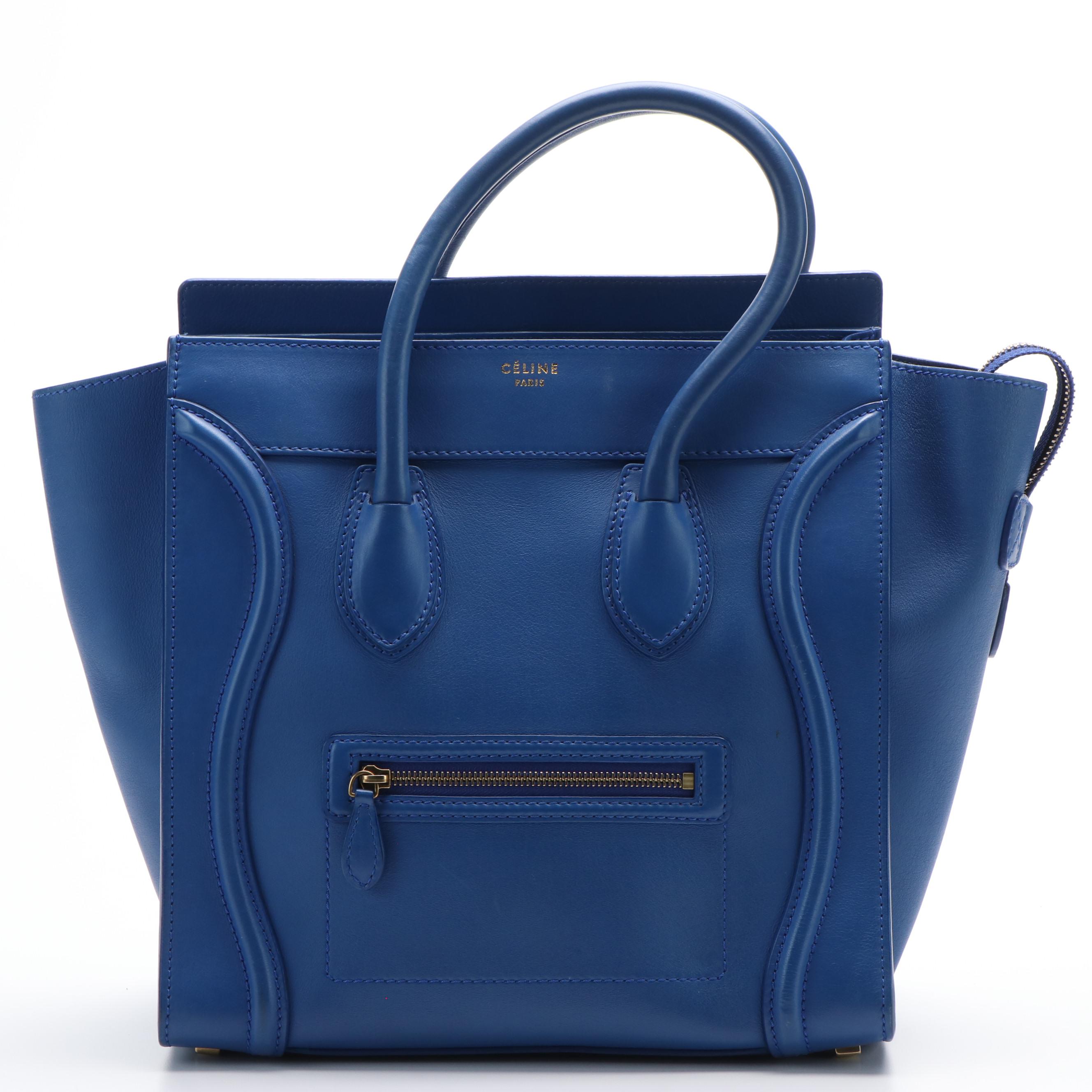 Céline Paris Blue Leather Luggage Handbag