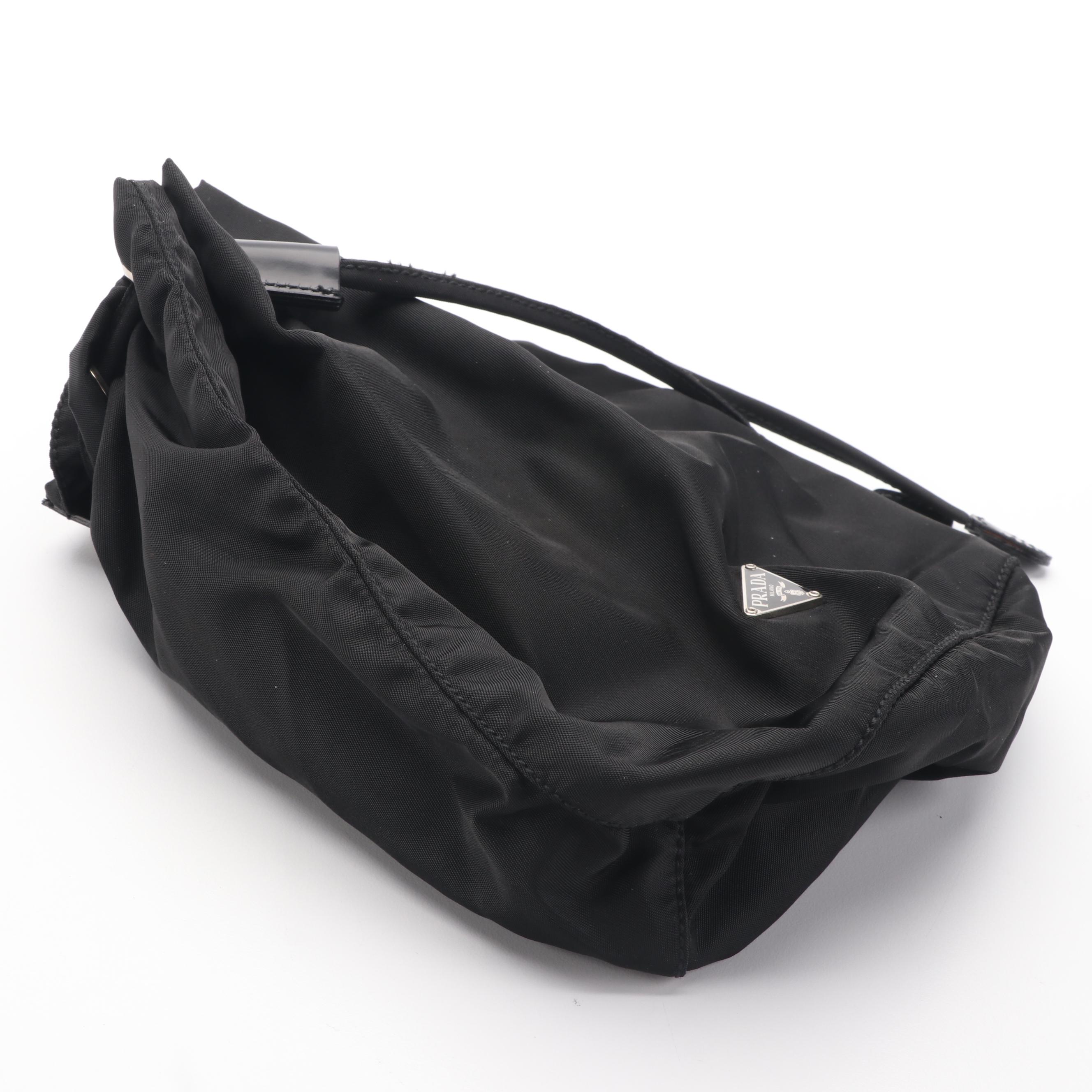 Prada Black Nylon Tessuto Drawstring Pouch Bag