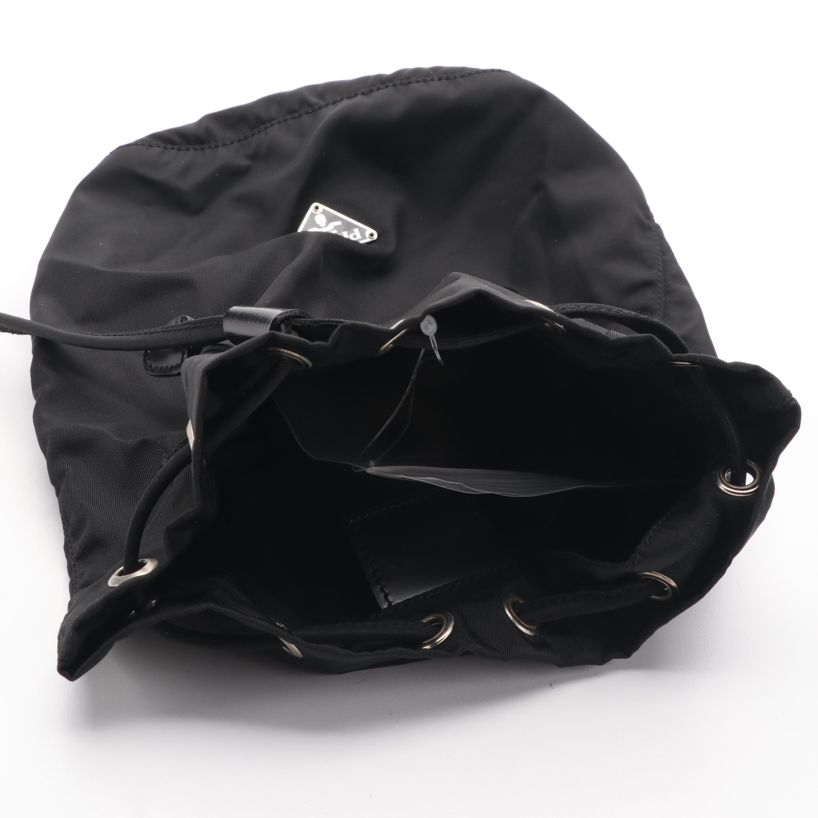 Prada Black Nylon Tessuto Drawstring Pouch Bag