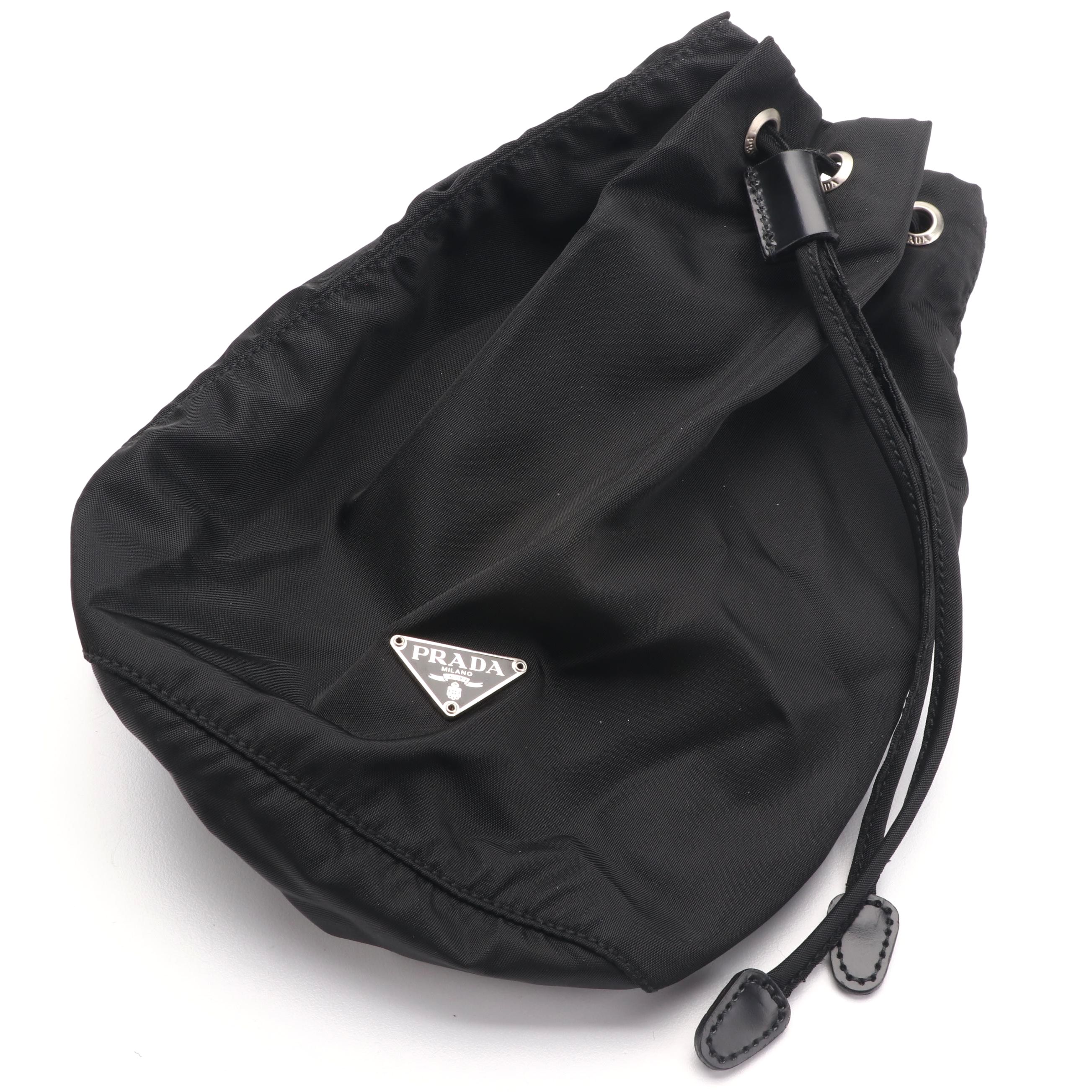 Prada Black Nylon Tessuto Drawstring Pouch Bag