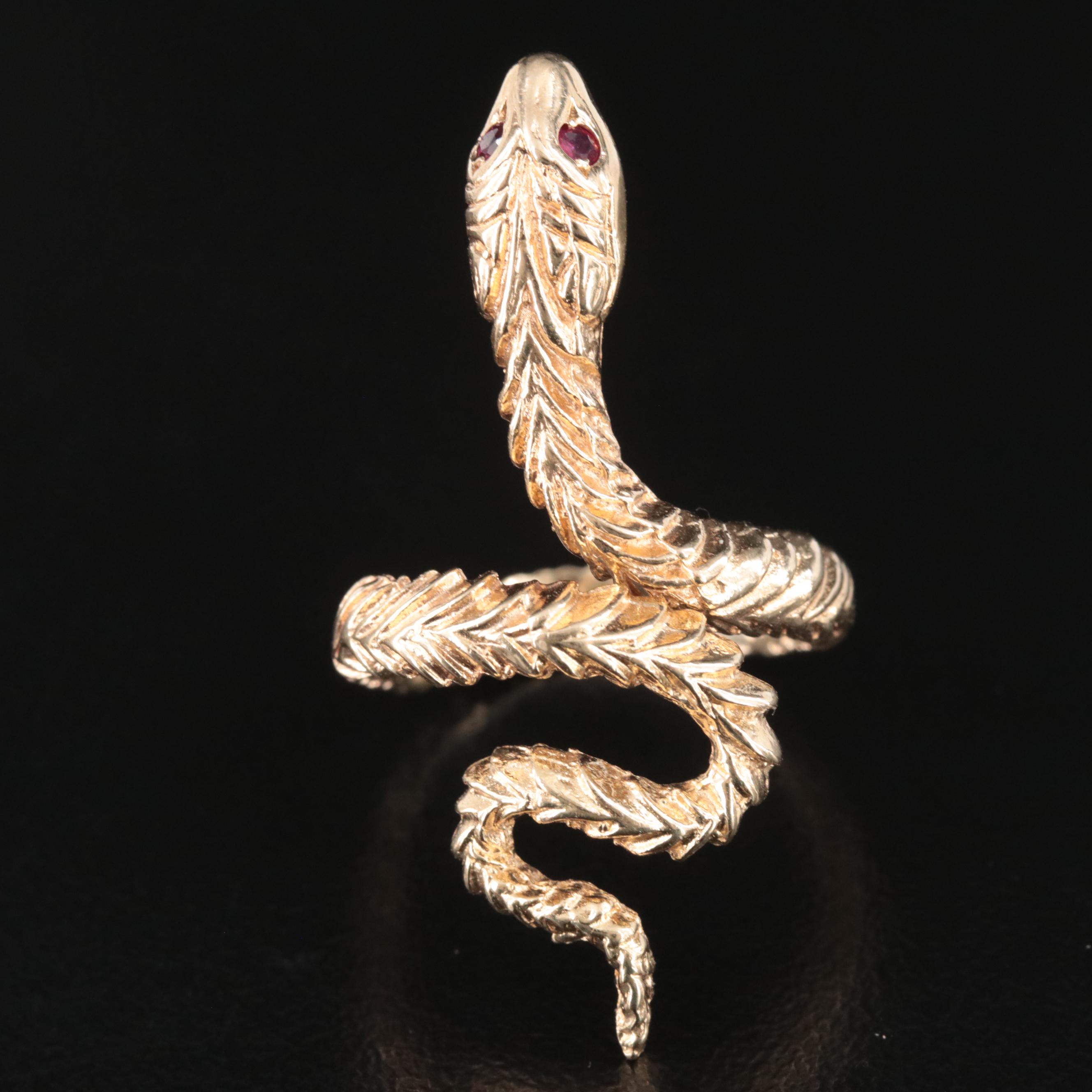 14K Snake Wrap Ring with Ruby Eyes