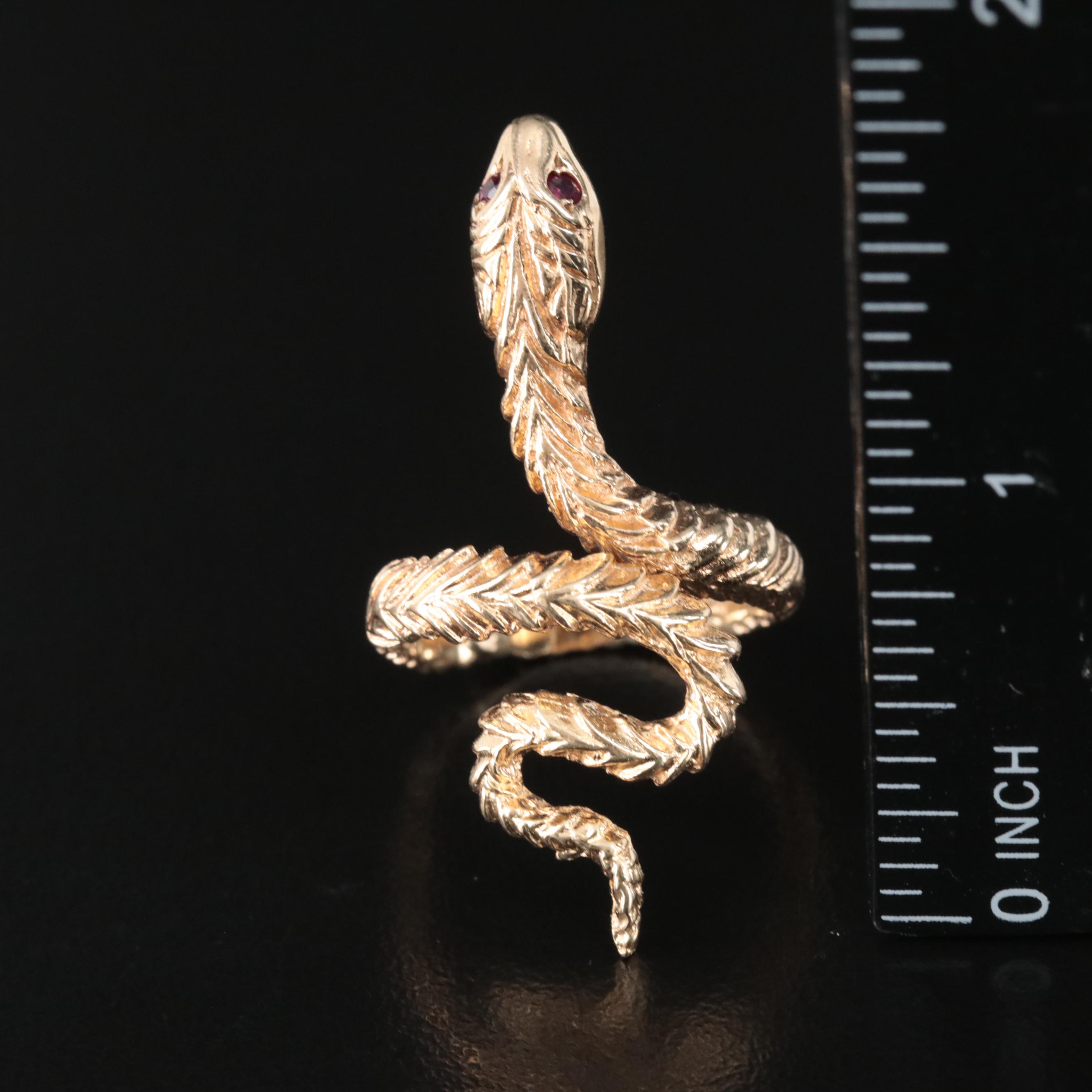 14K Snake Wrap Ring with Ruby Eyes