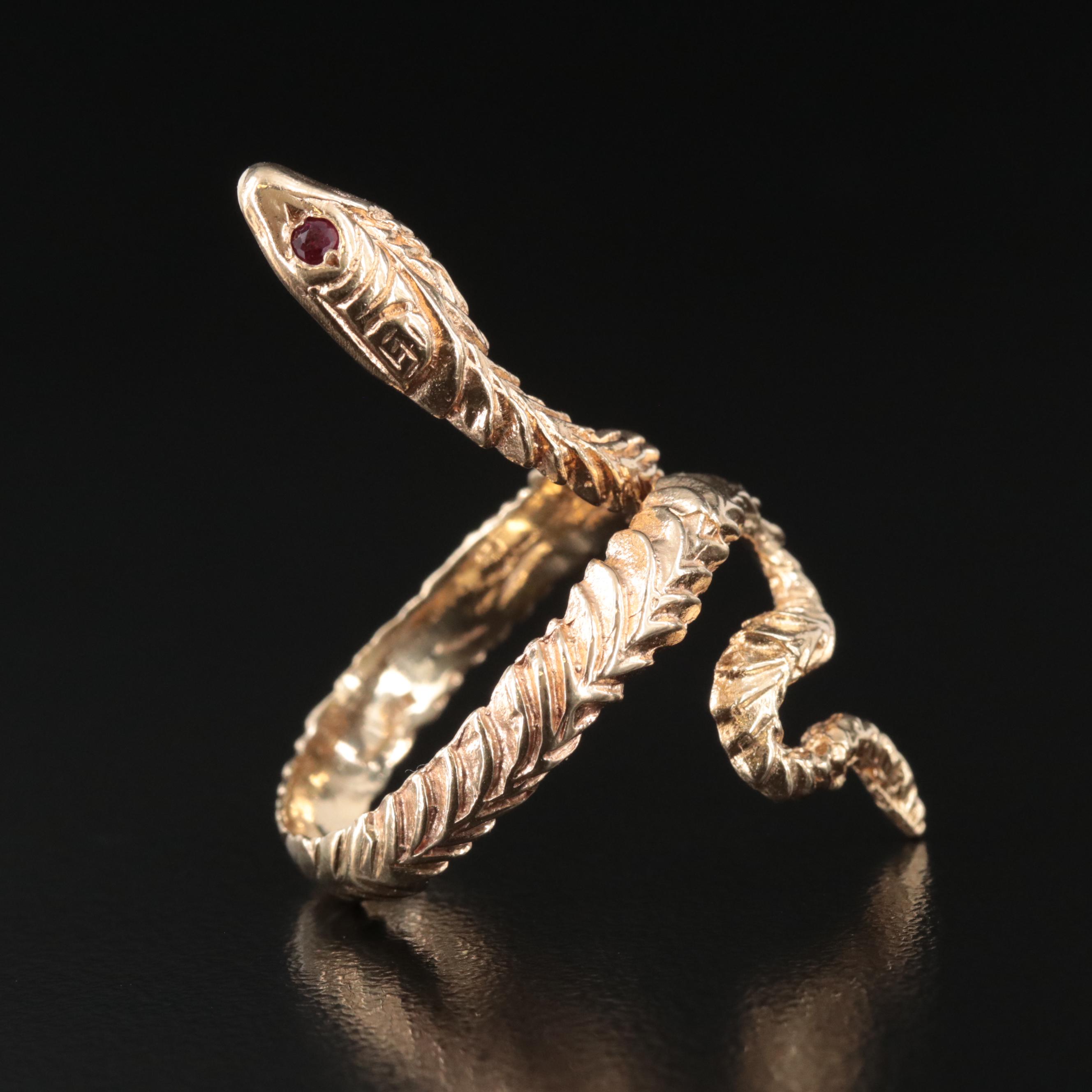 14K Snake Wrap Ring with Ruby Eyes