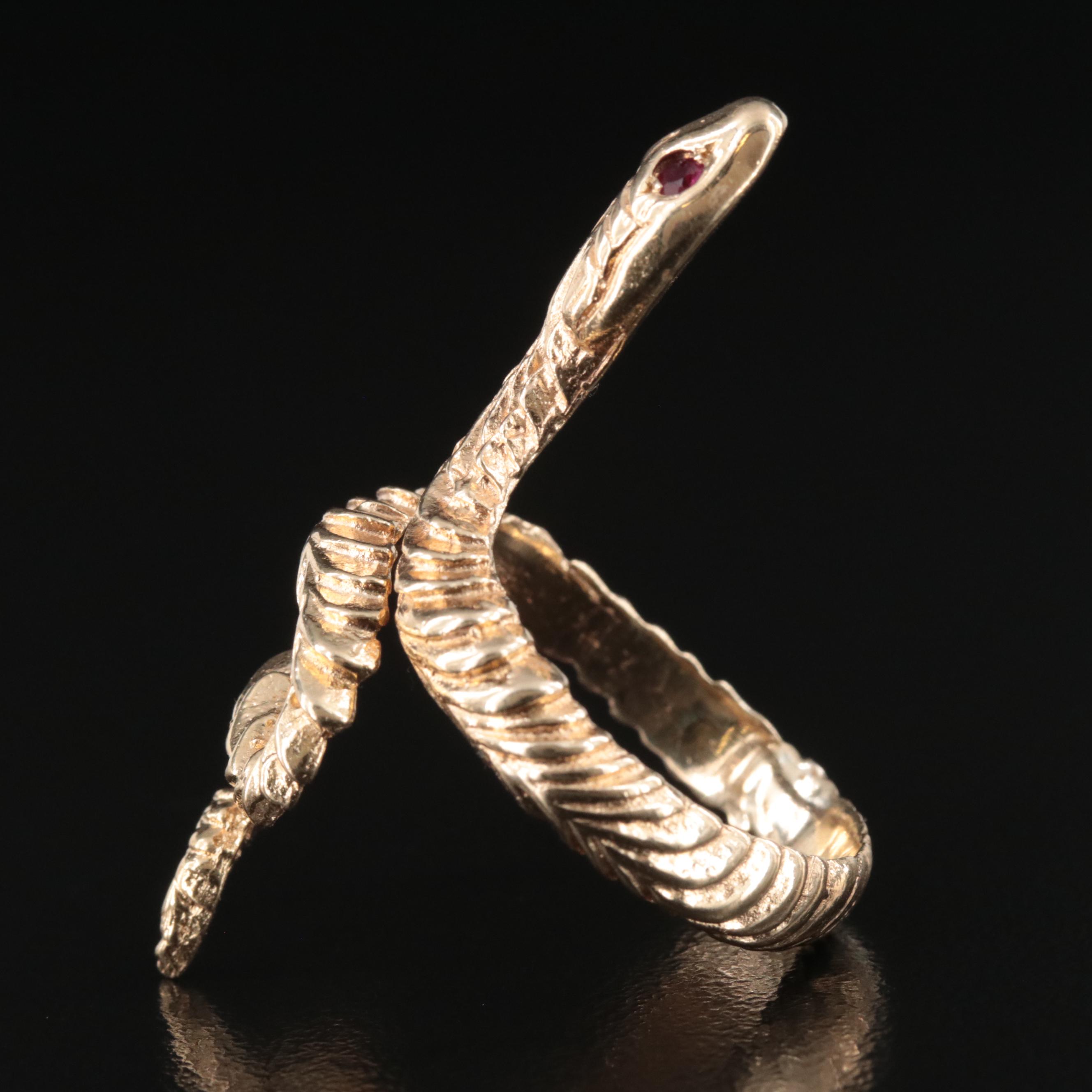 14K Snake Wrap Ring with Ruby Eyes