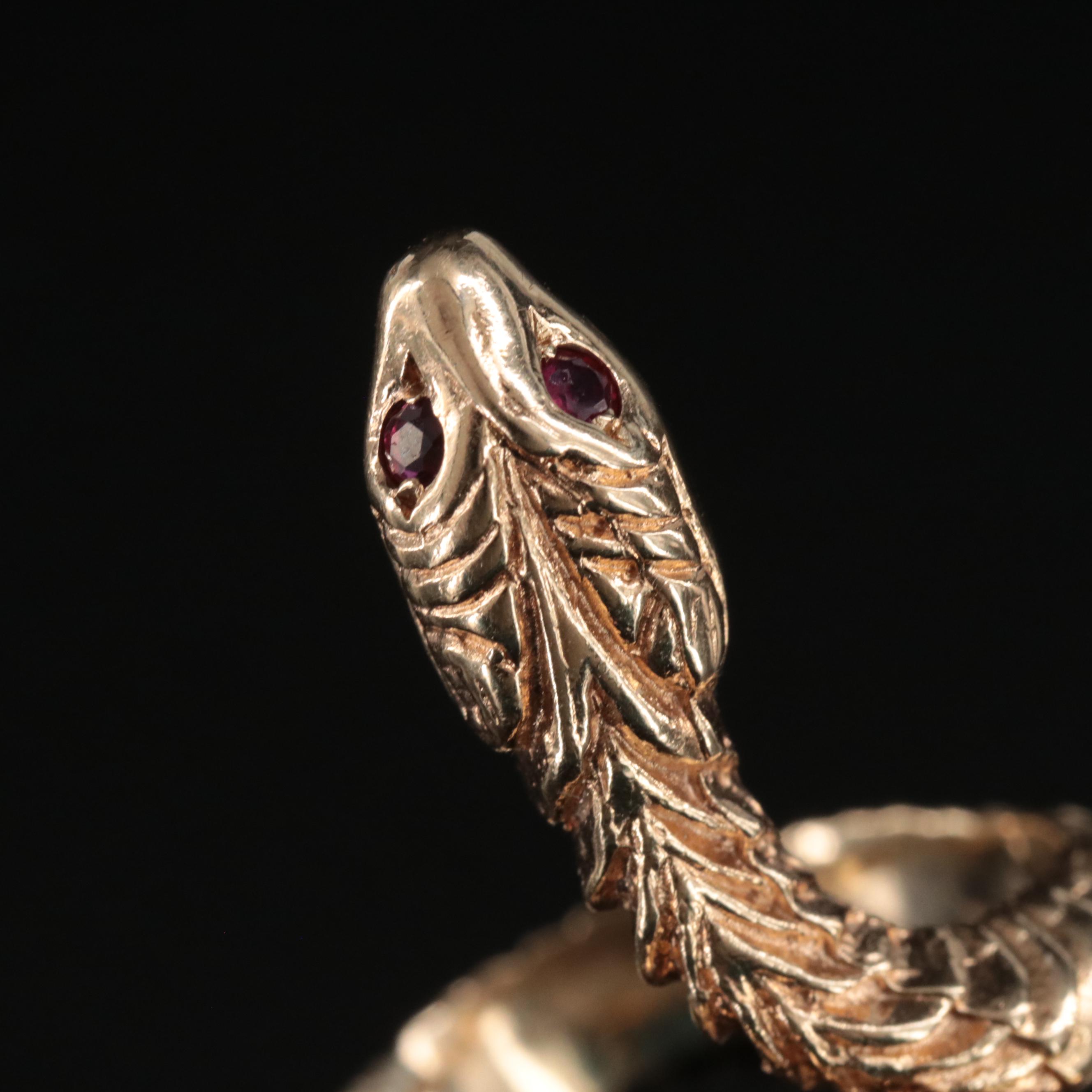 14K Snake Wrap Ring with Ruby Eyes