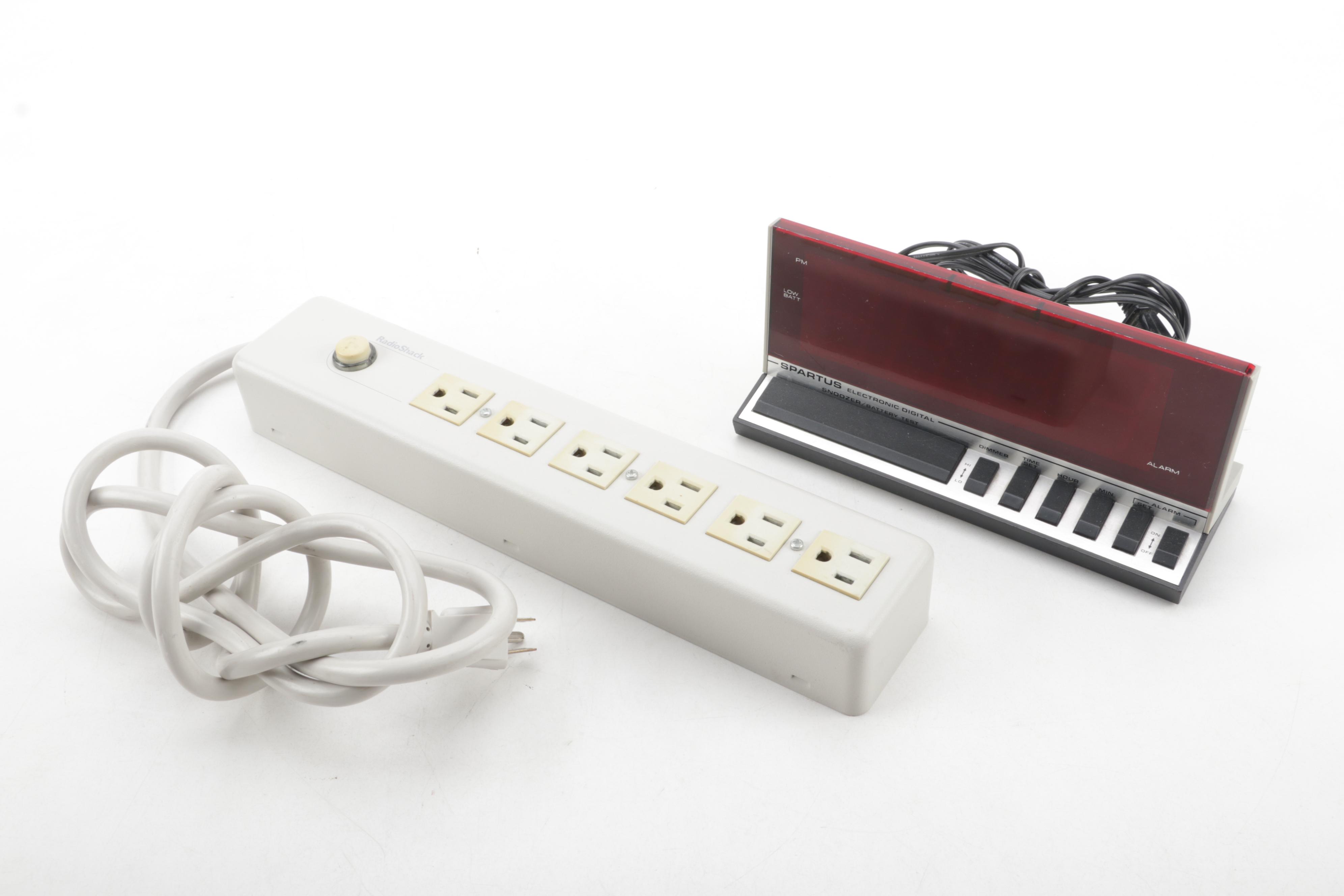 Omron Blood Pressure Monitor, Spartus Alarm Clock, and Radio Shack Power Strip