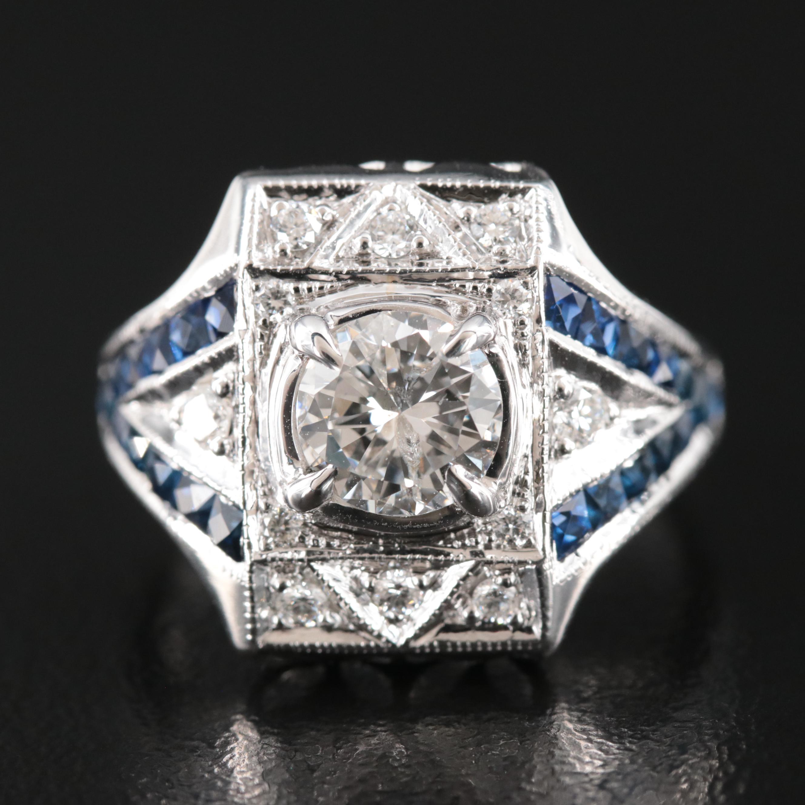 18K 1.21 CTW Diamond and Sapphire Ring with GIA Report
