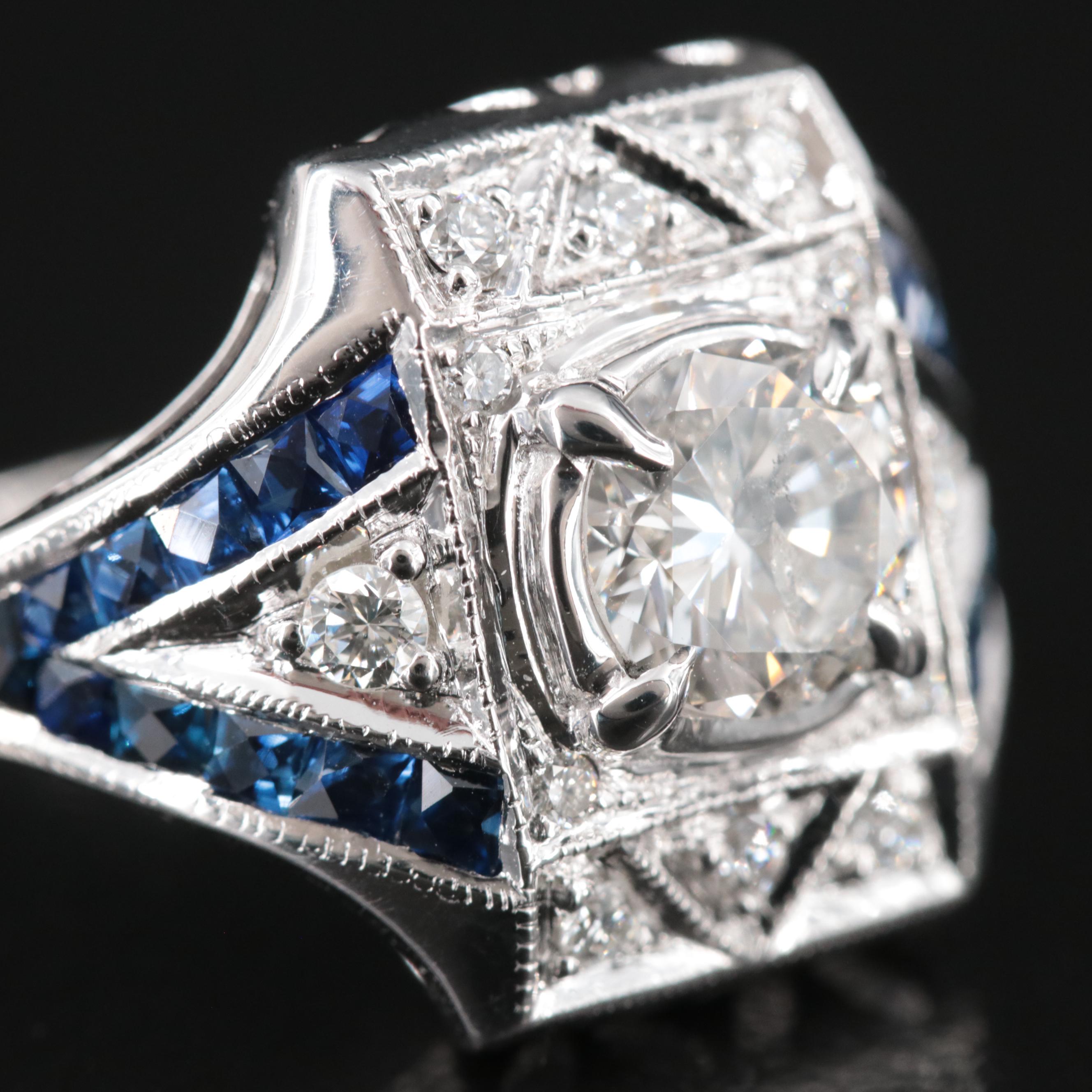 18K 1.21 CTW Diamond and Sapphire Ring with GIA Report