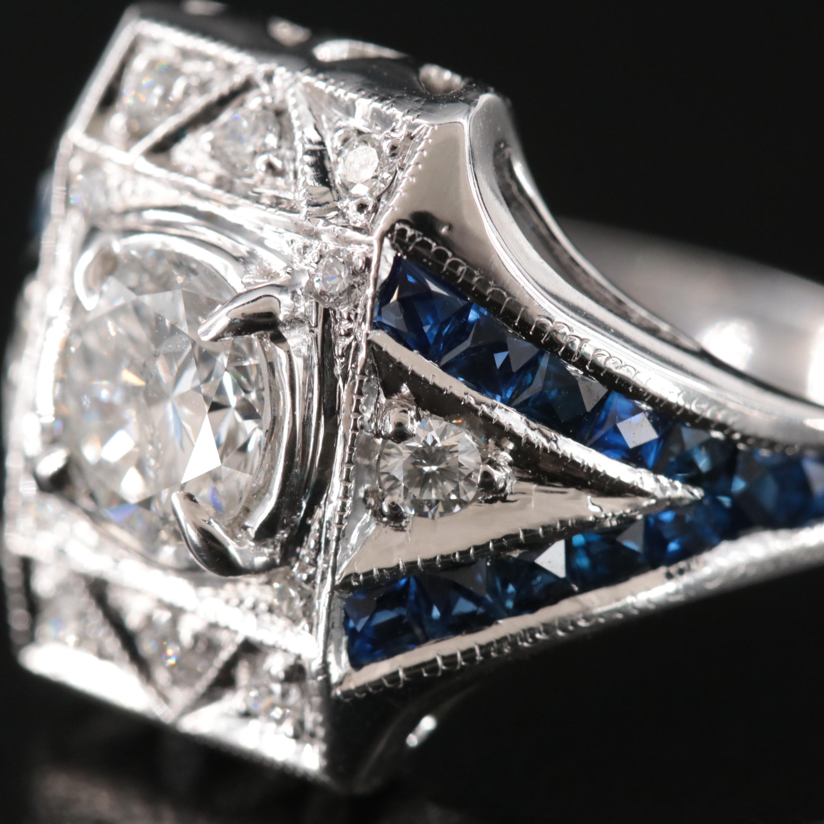 18K 1.21 CTW Diamond and Sapphire Ring with GIA Report