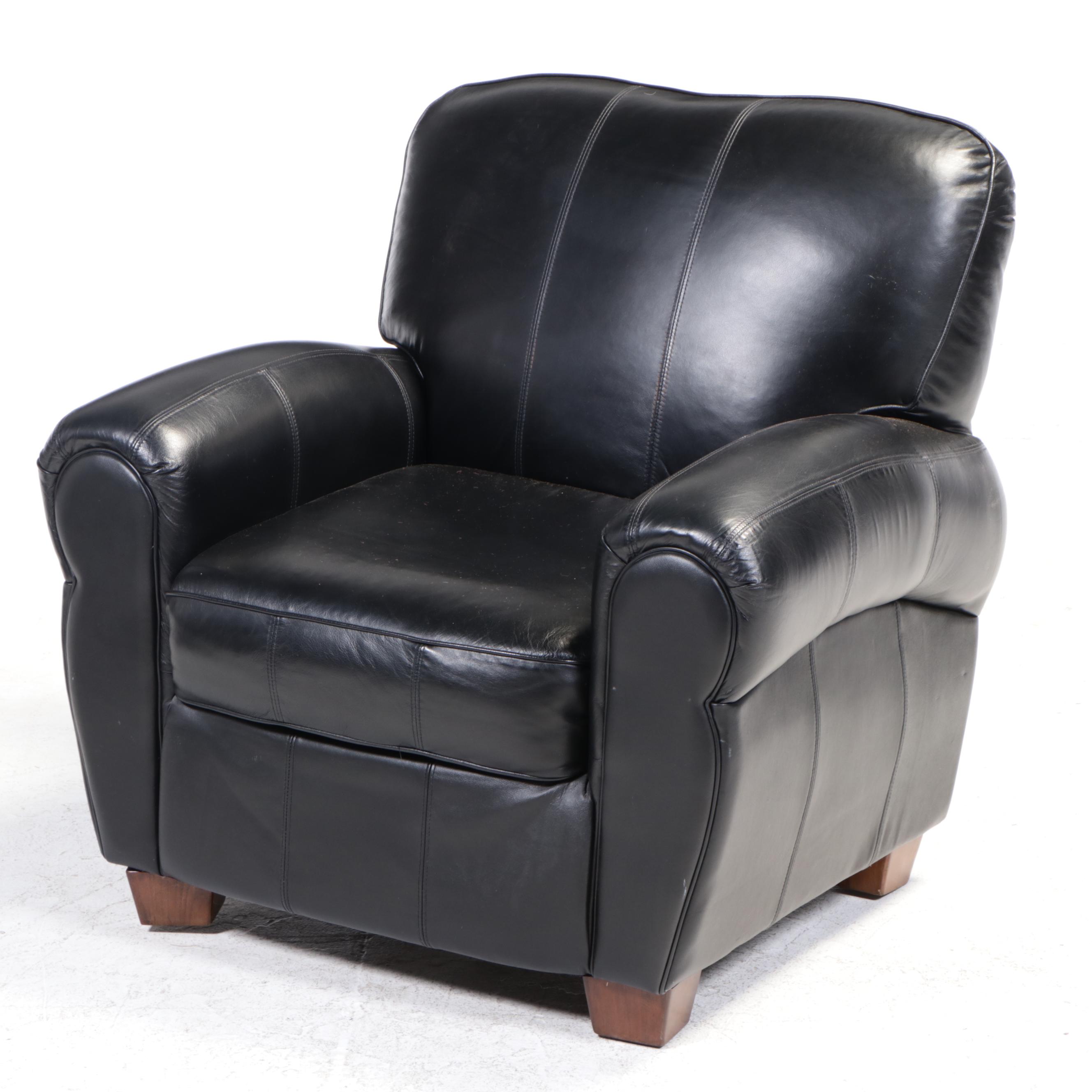 Contemporary Leather Upholstered Armchair and Ottoman