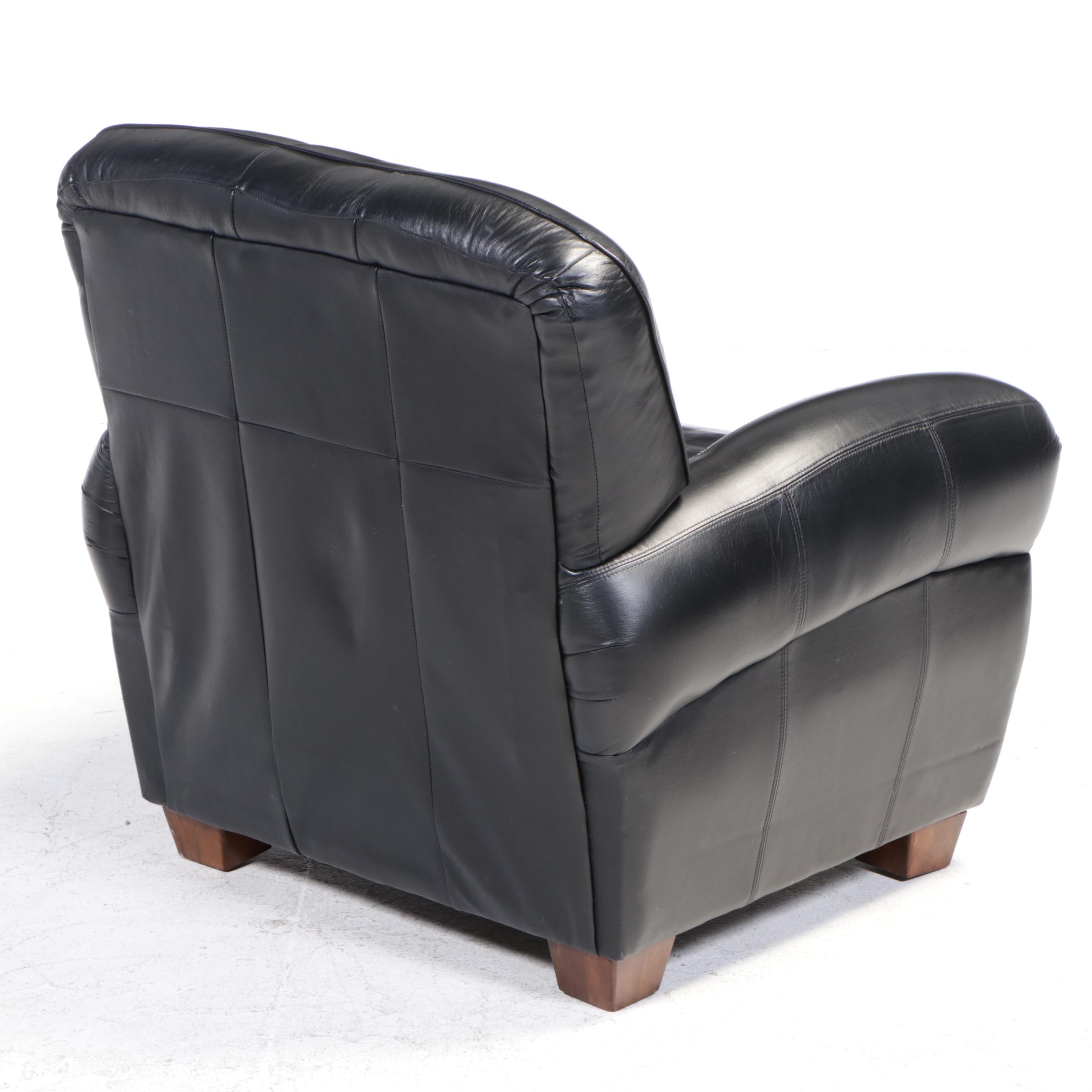Contemporary Leather Upholstered Armchair and Ottoman