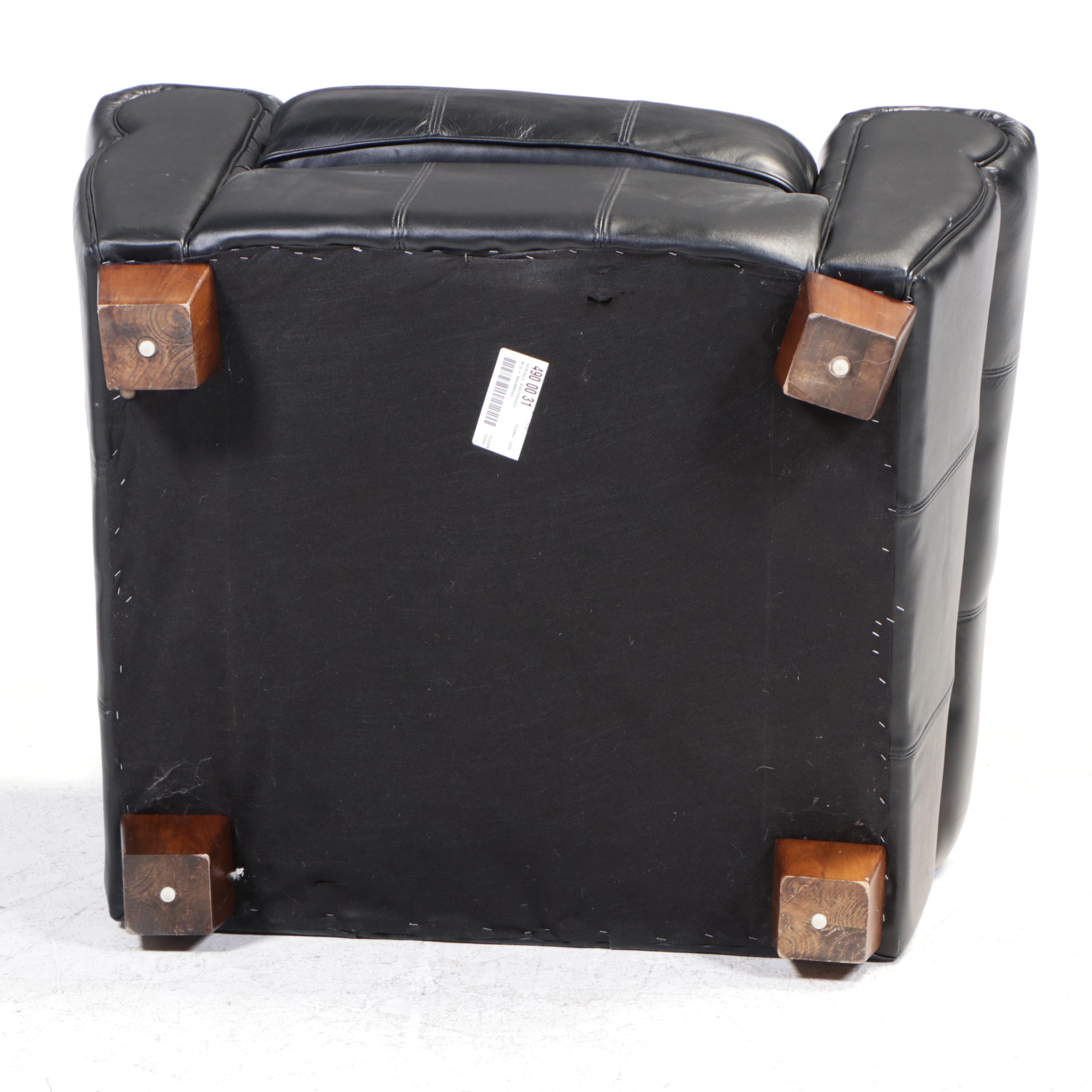 Contemporary Leather Upholstered Armchair and Ottoman