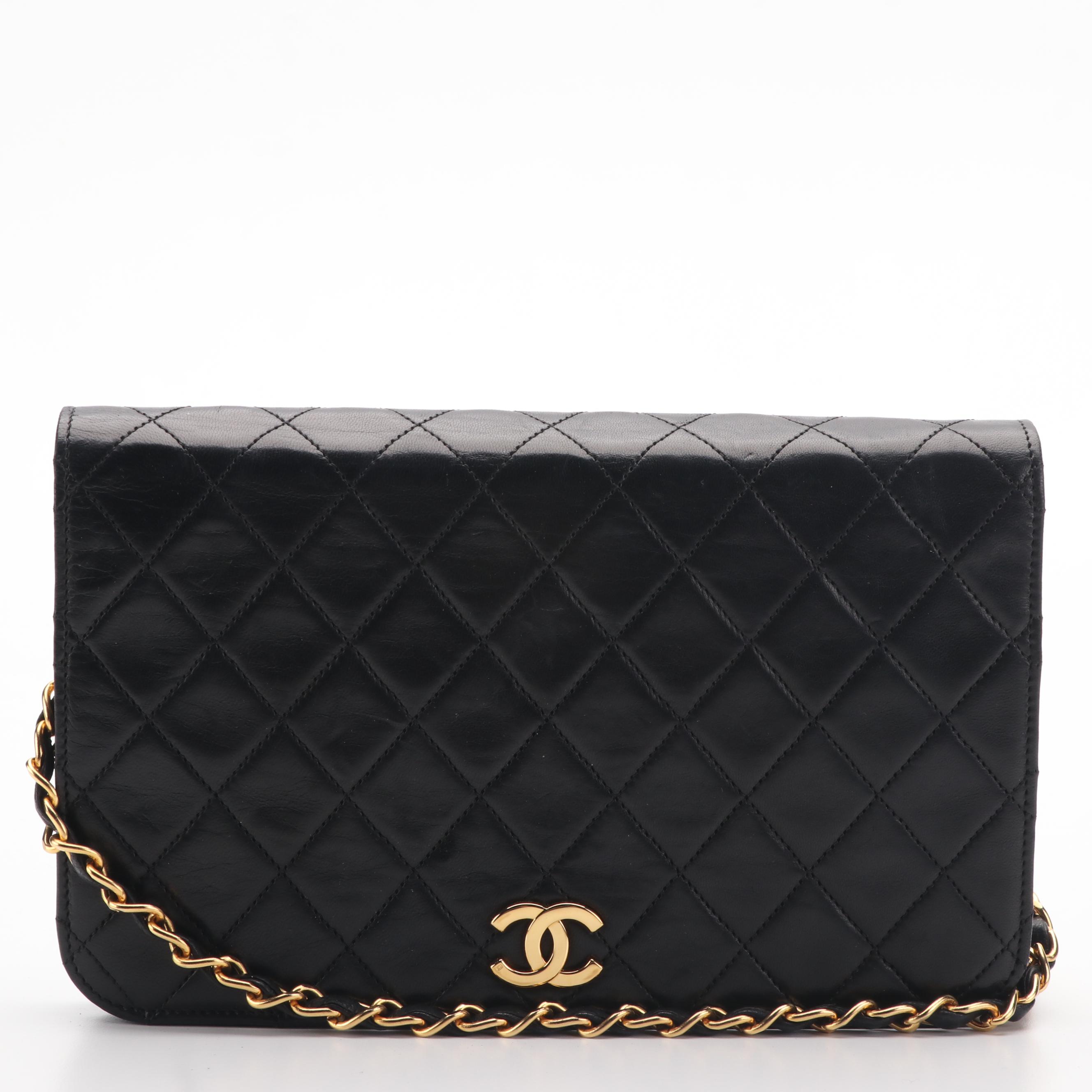 Chanel Full Flap Bag in Black Quilted Lambskin with Classic Chain Strap