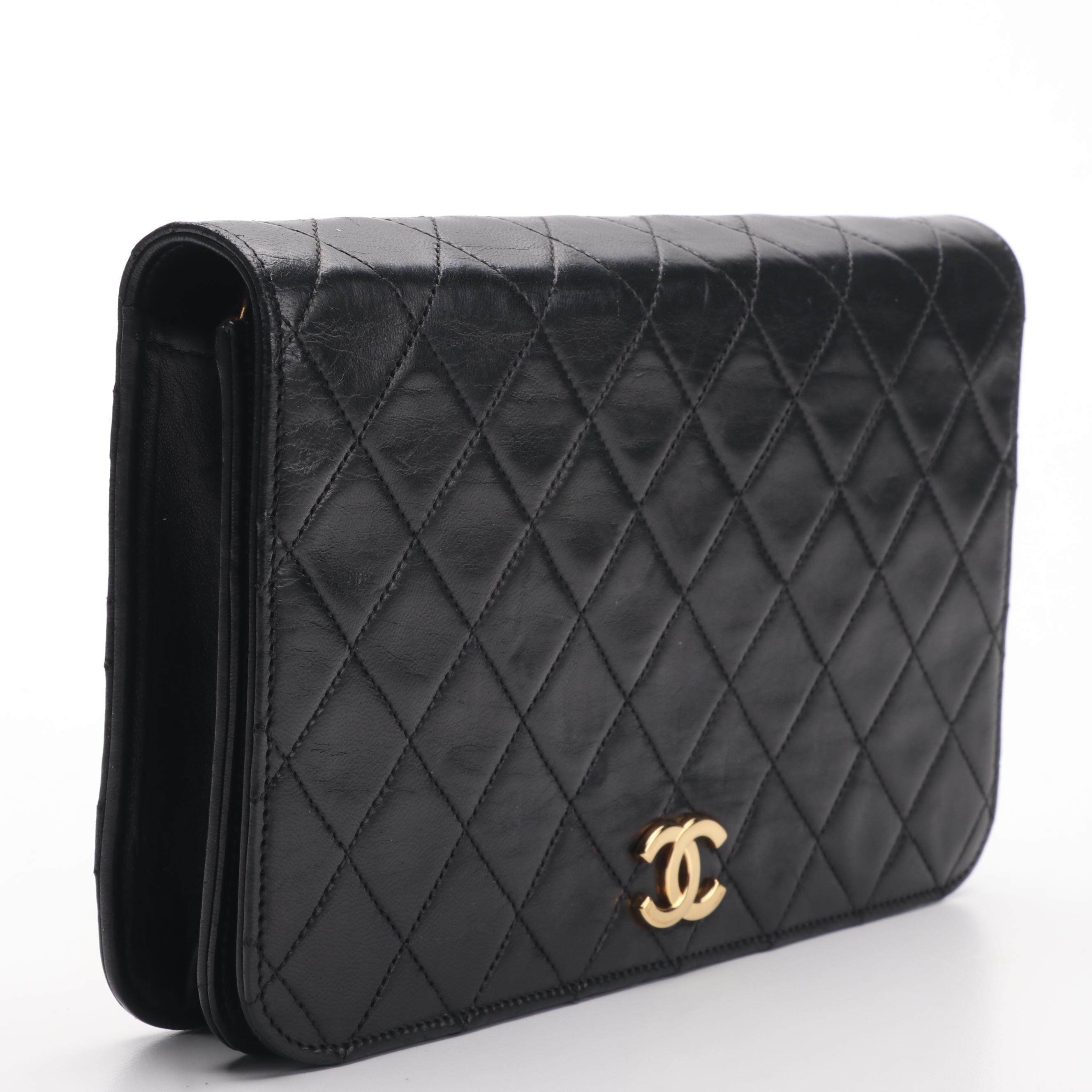 Chanel Full Flap Bag in Black Quilted Lambskin with Classic Chain Strap