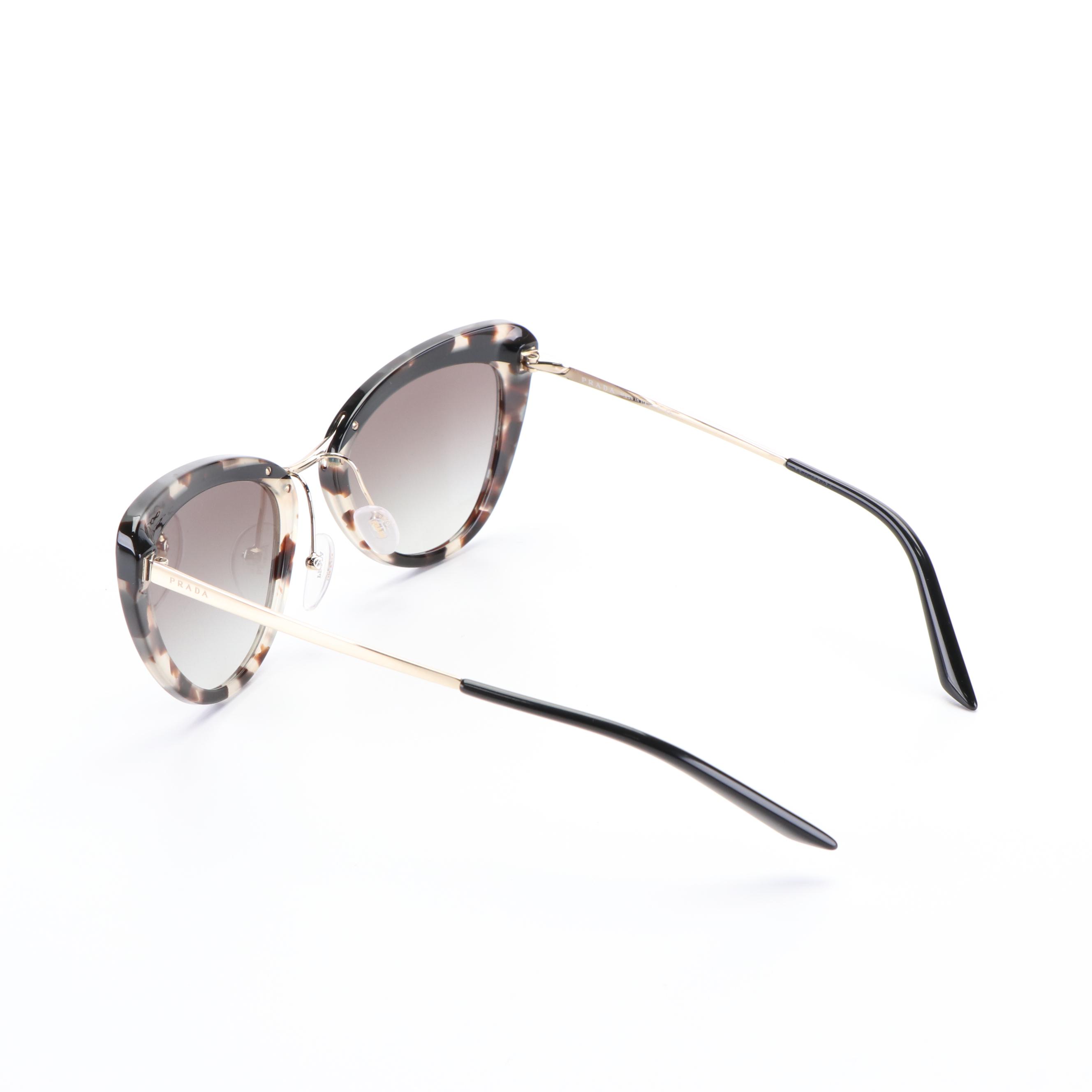 Prada PR25XS Black Havana and Gray Gradient Cat Eye Sunglasses with Case and Box