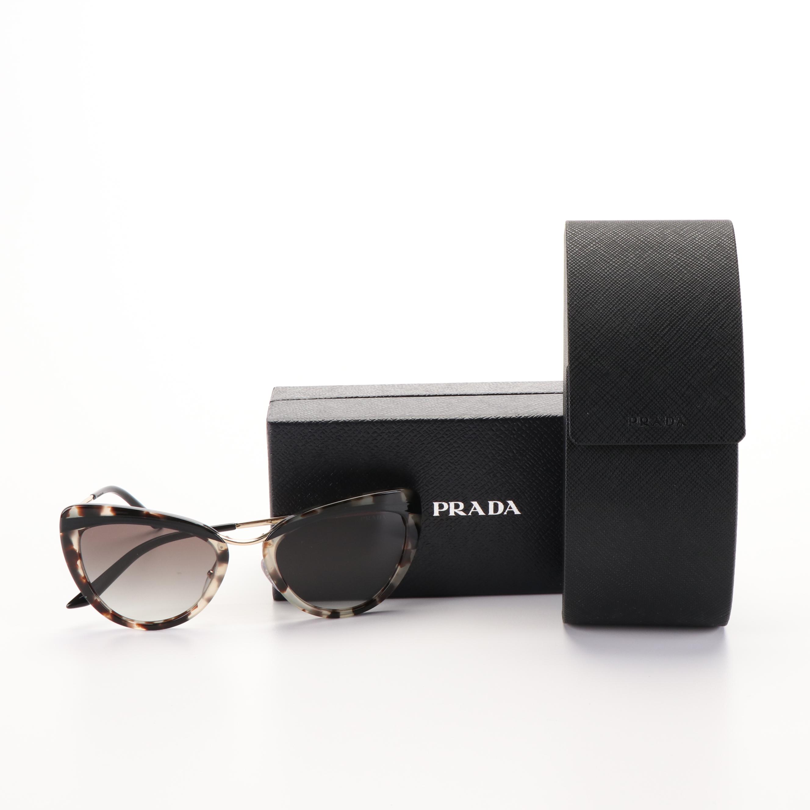 Prada PR25XS Black Havana and Gray Gradient Cat Eye Sunglasses with Case and Box