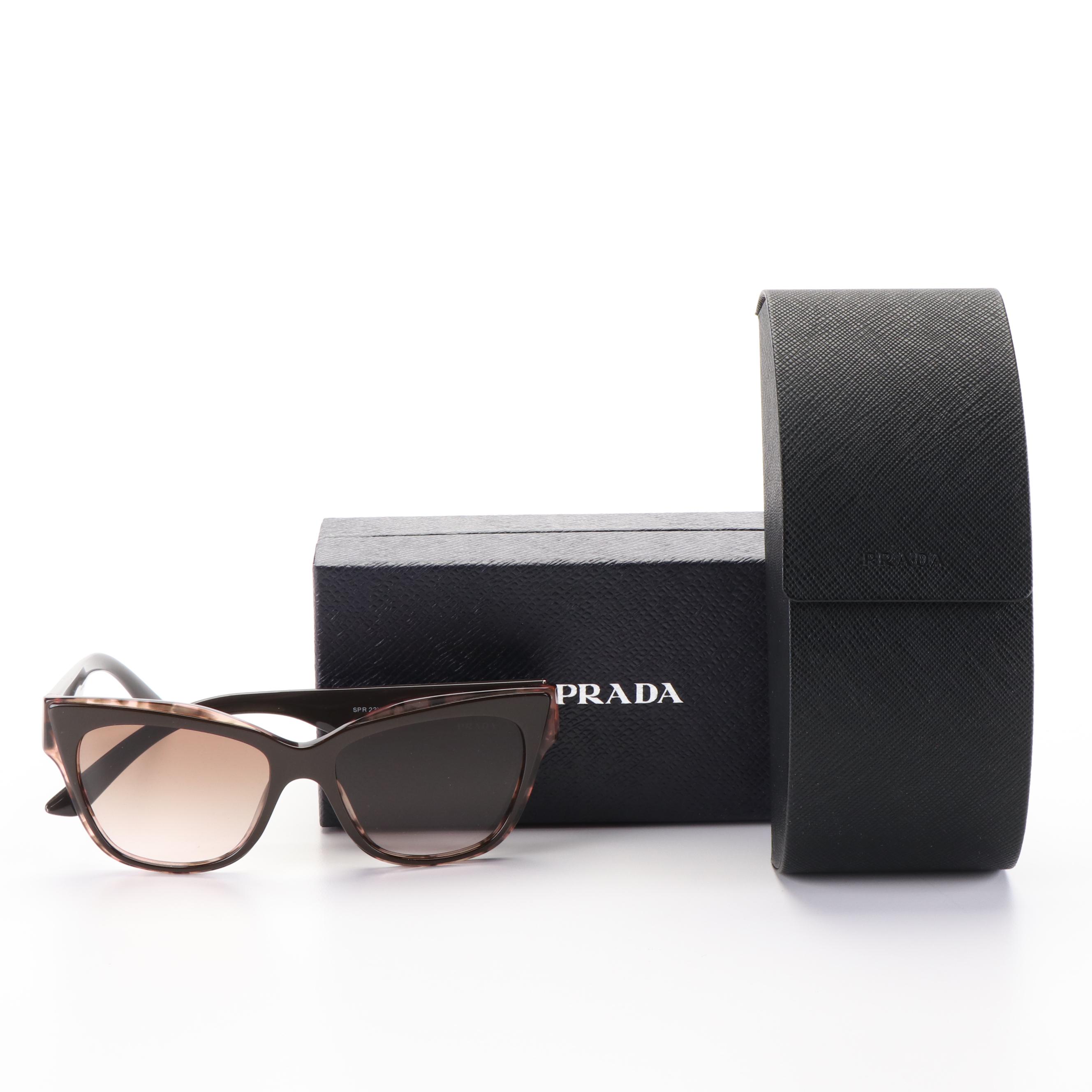 Prada PR 23XS Brown Oversized Cat Eye Sunglasses with Case and Box