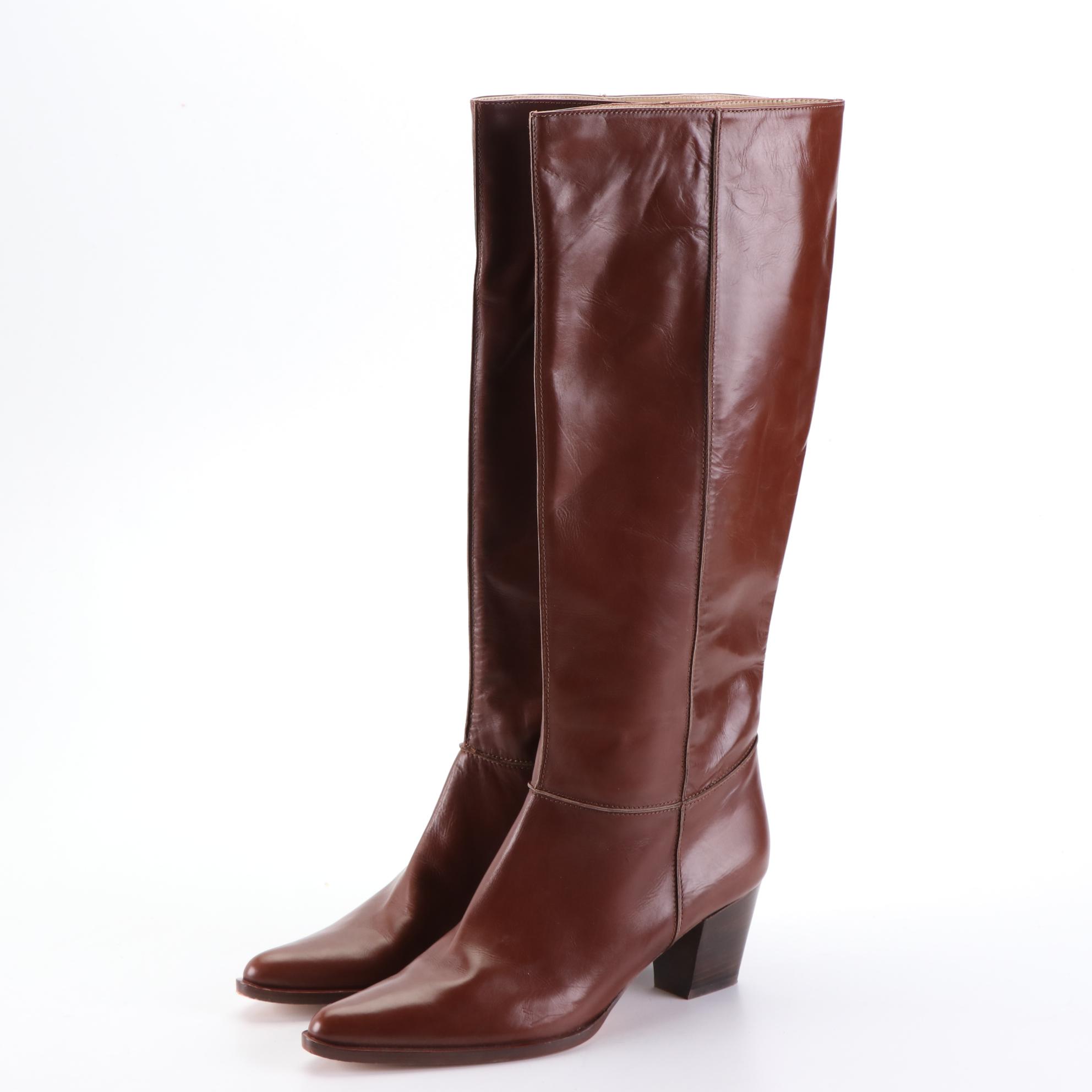 Michael Kors Brown Leather and Aquatalia Black Patent Leather Knee-High Boots