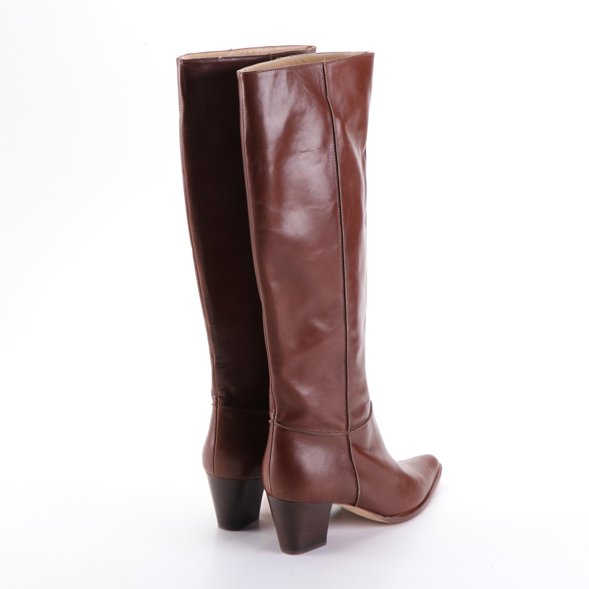 Michael Kors Brown Leather and Aquatalia Black Patent Leather Knee-High Boots