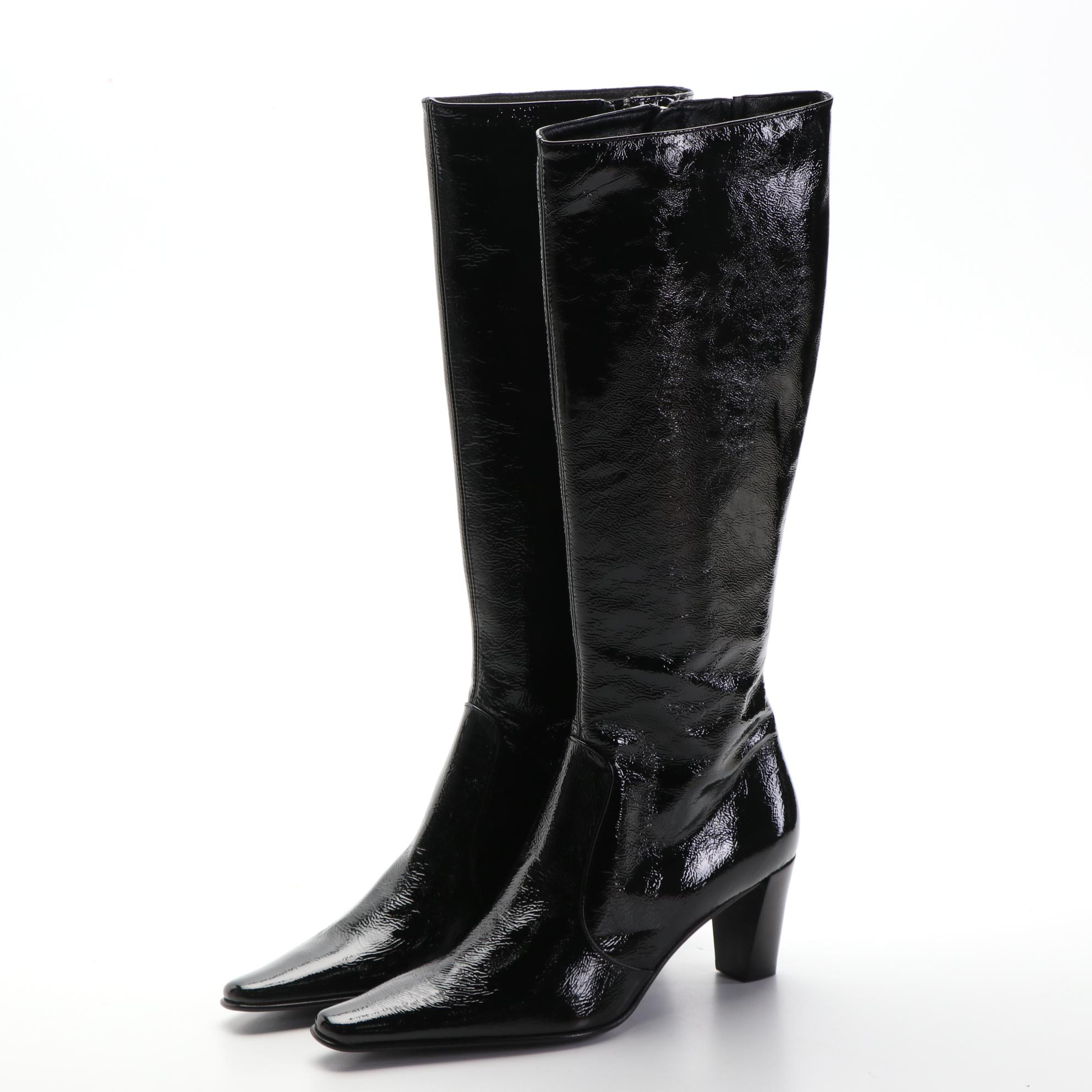 Michael Kors Brown Leather and Aquatalia Black Patent Leather Knee-High Boots