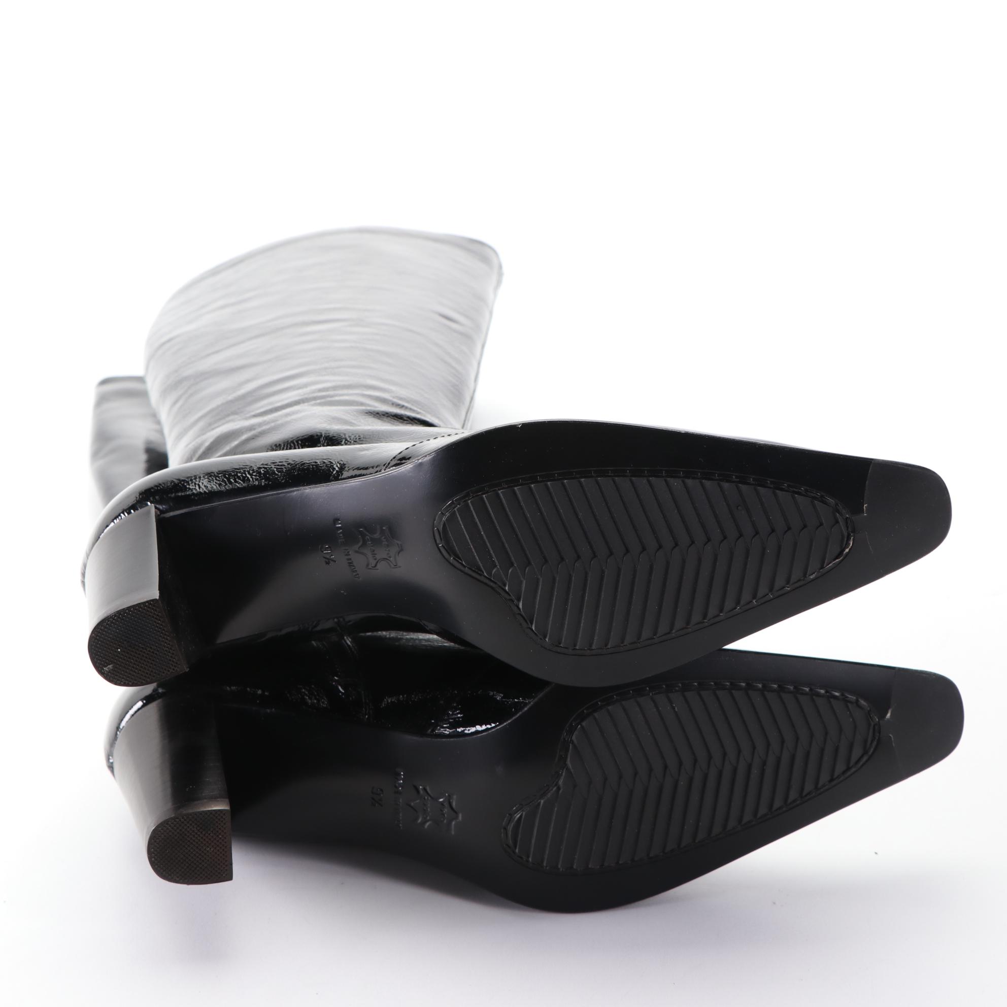 Michael Kors Brown Leather and Aquatalia Black Patent Leather Knee-High Boots