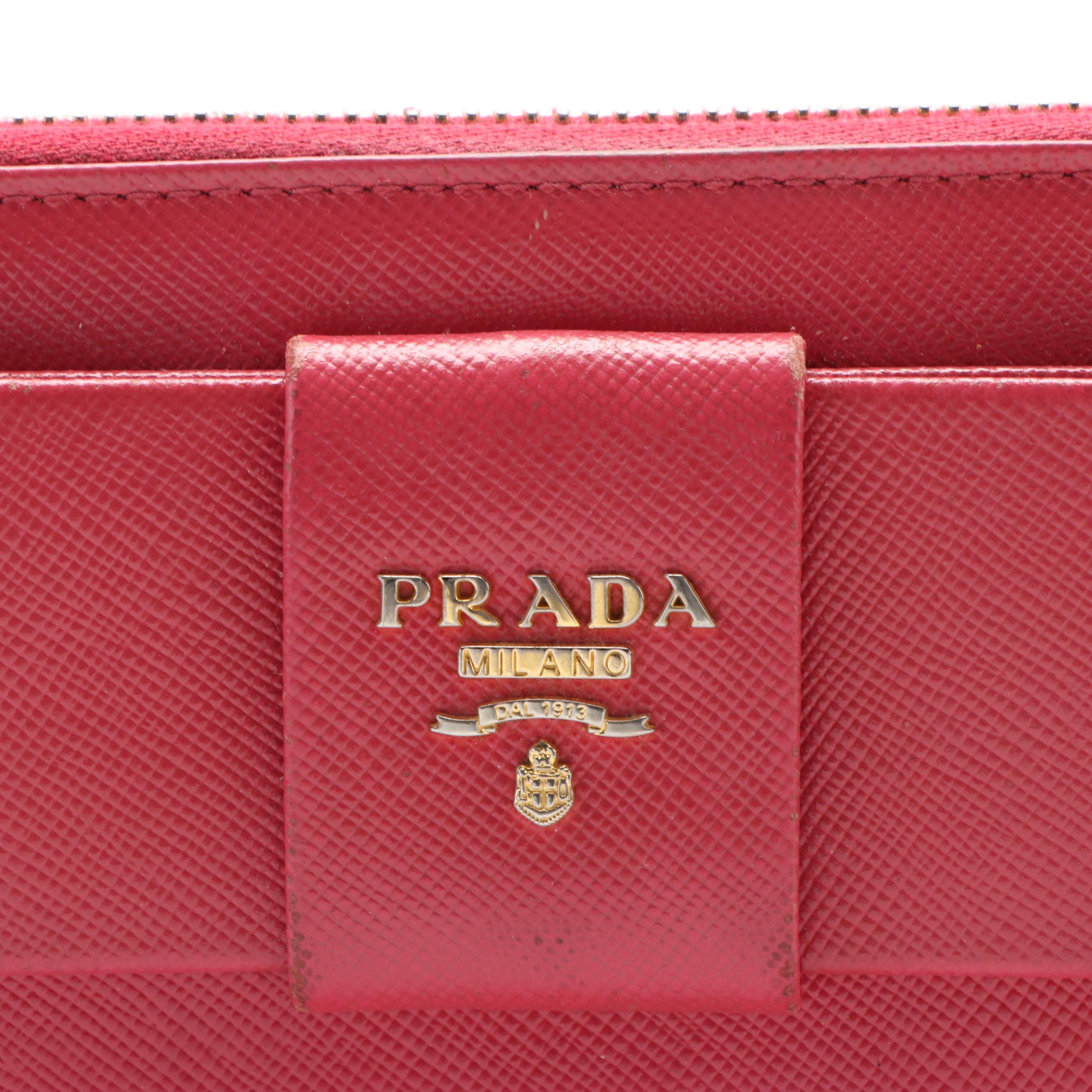 Prada Pink Bow Saffiano Leather Zip-Around Wallet
