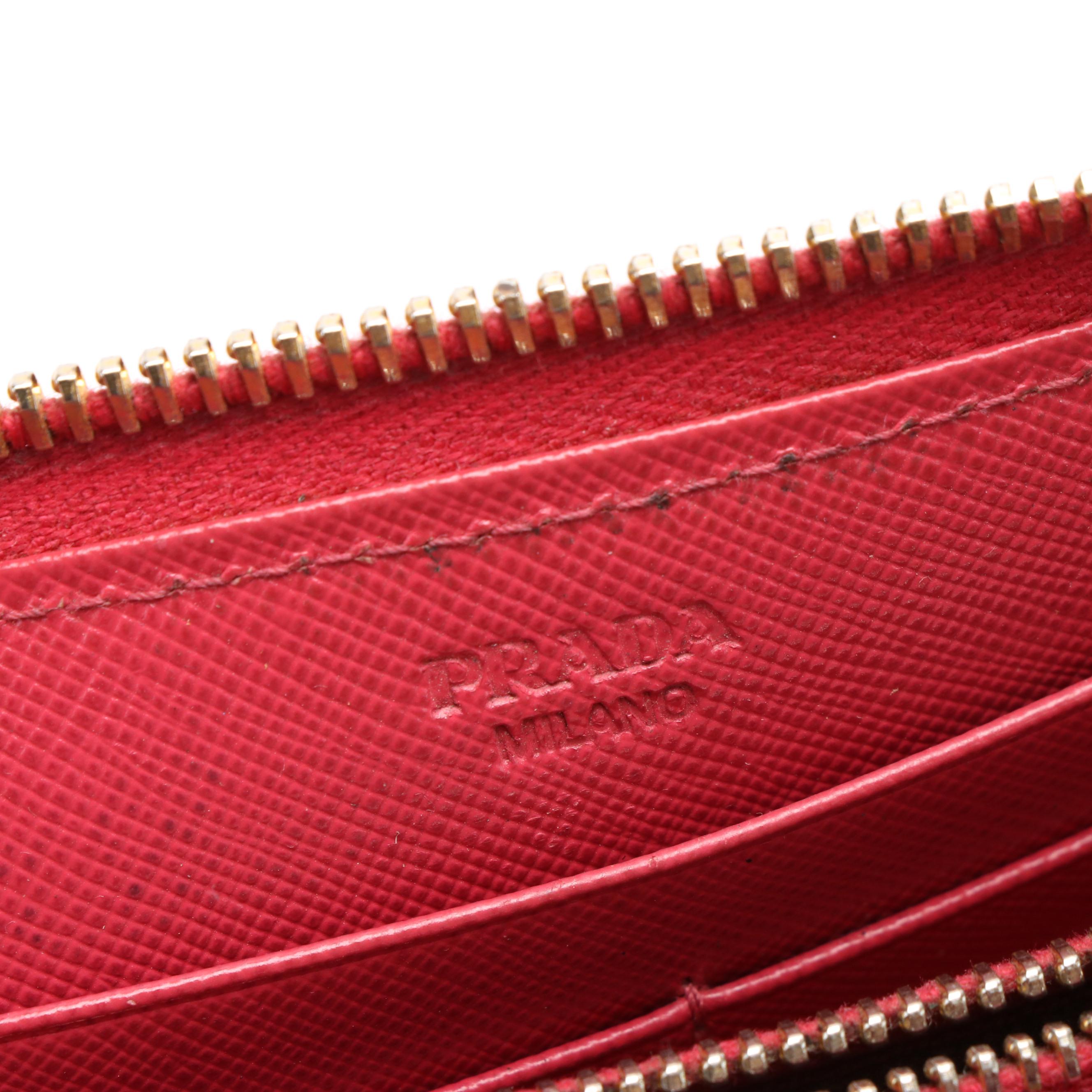 Prada Pink Bow Saffiano Leather Zip-Around Wallet