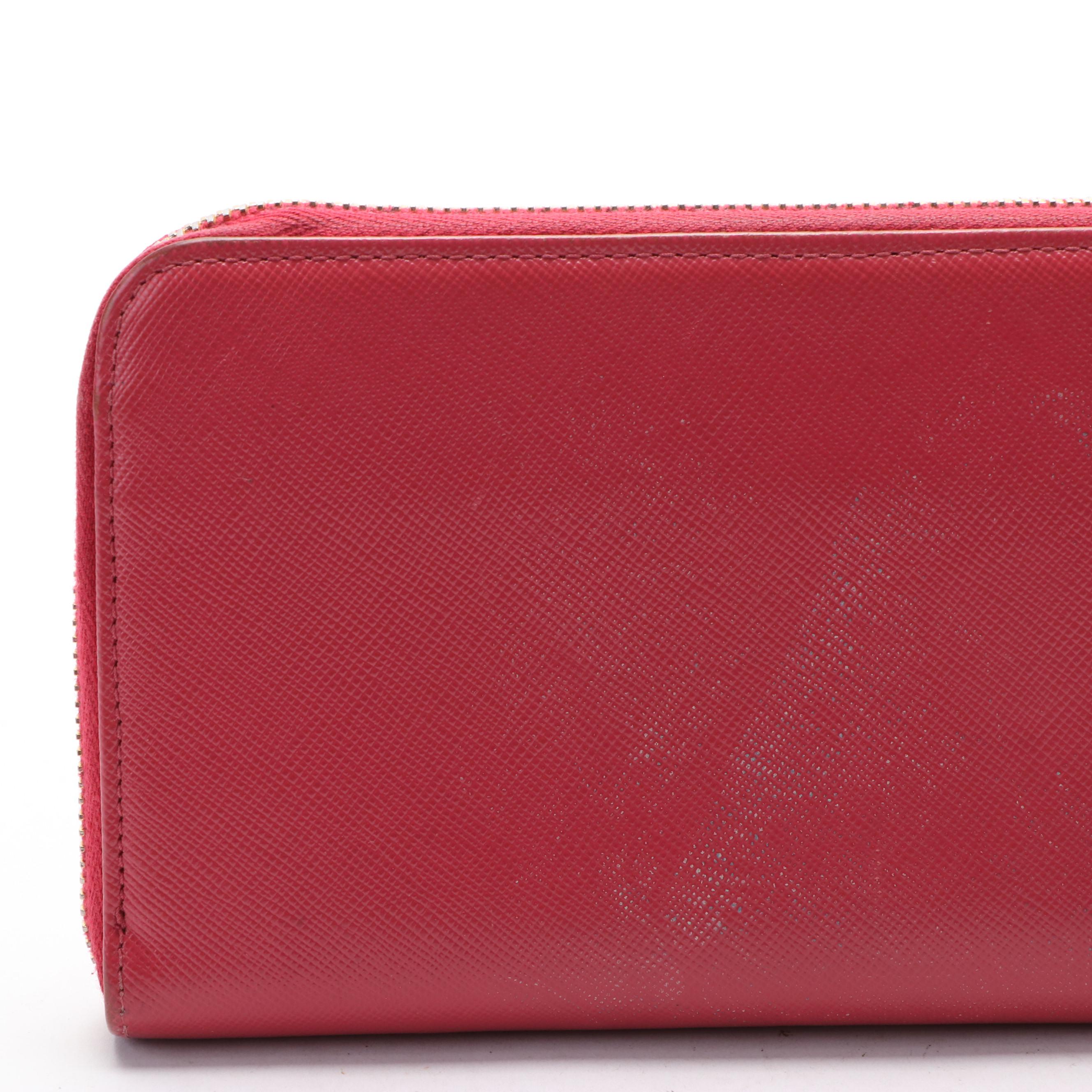 Prada Pink Bow Saffiano Leather Zip-Around Wallet