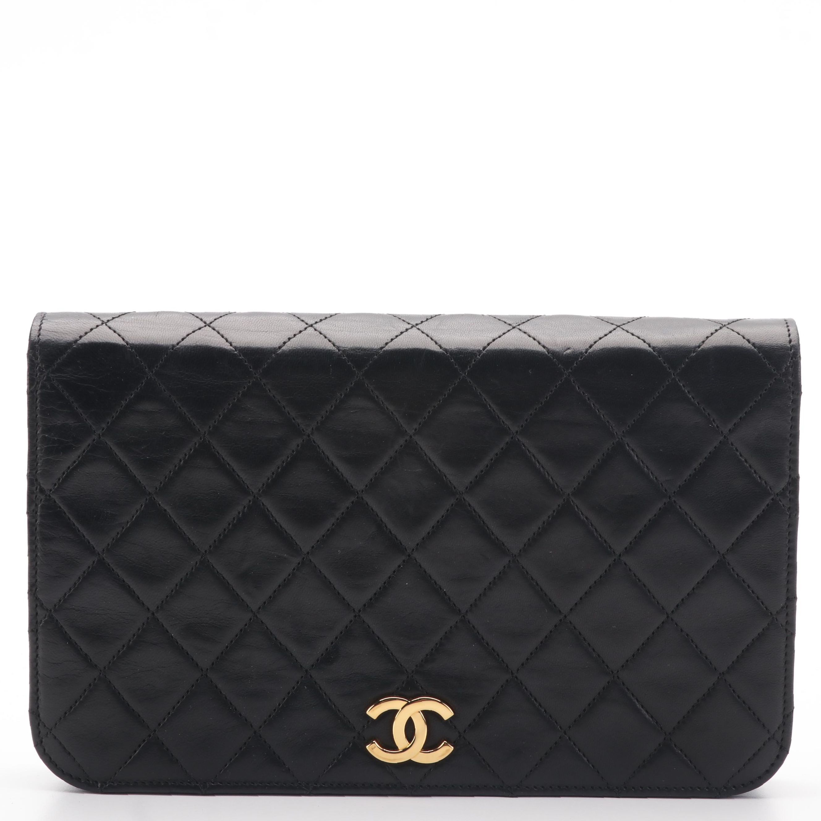 Chanel Full Flap Bag in Black Quilted Lambskin with Classic Chain Strap