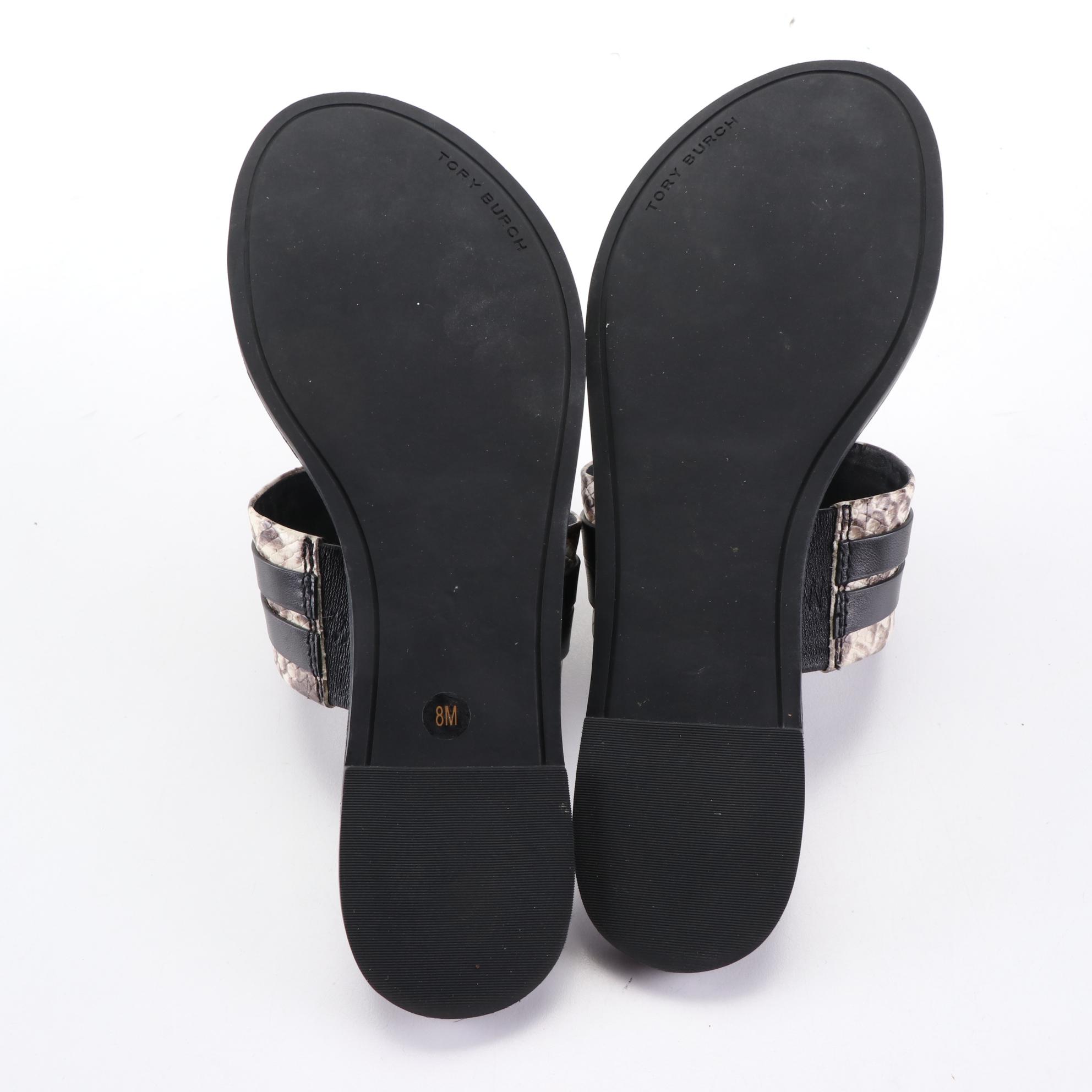 Tory Burch Leigh Thong Sandals in Python Print and Black Leather with Box