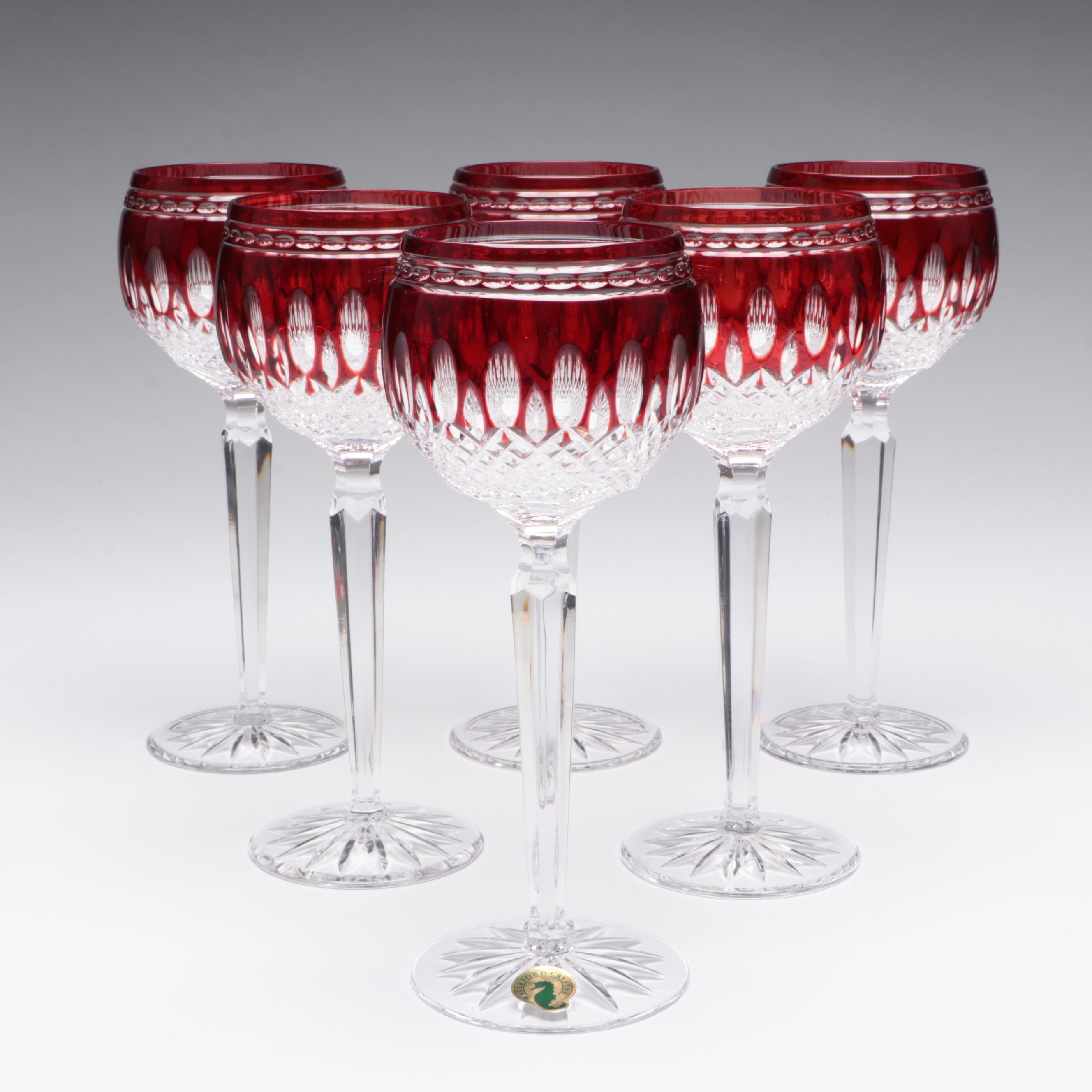 Waterford Crystal Ruby Cut to Clear Clarendon Hock Wine Glasses