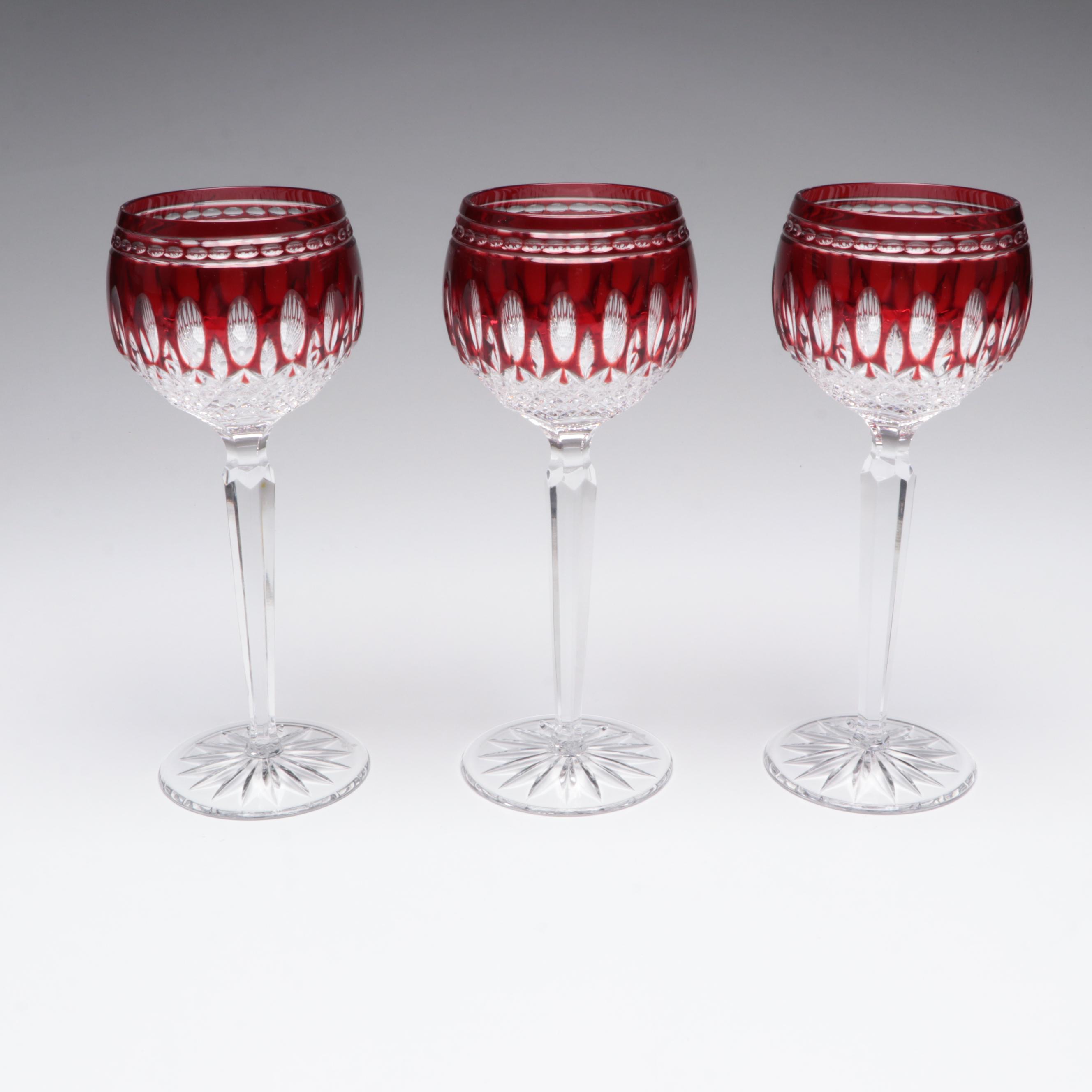 Waterford Crystal Ruby Cut to Clear Clarendon Hock Wine Glasses