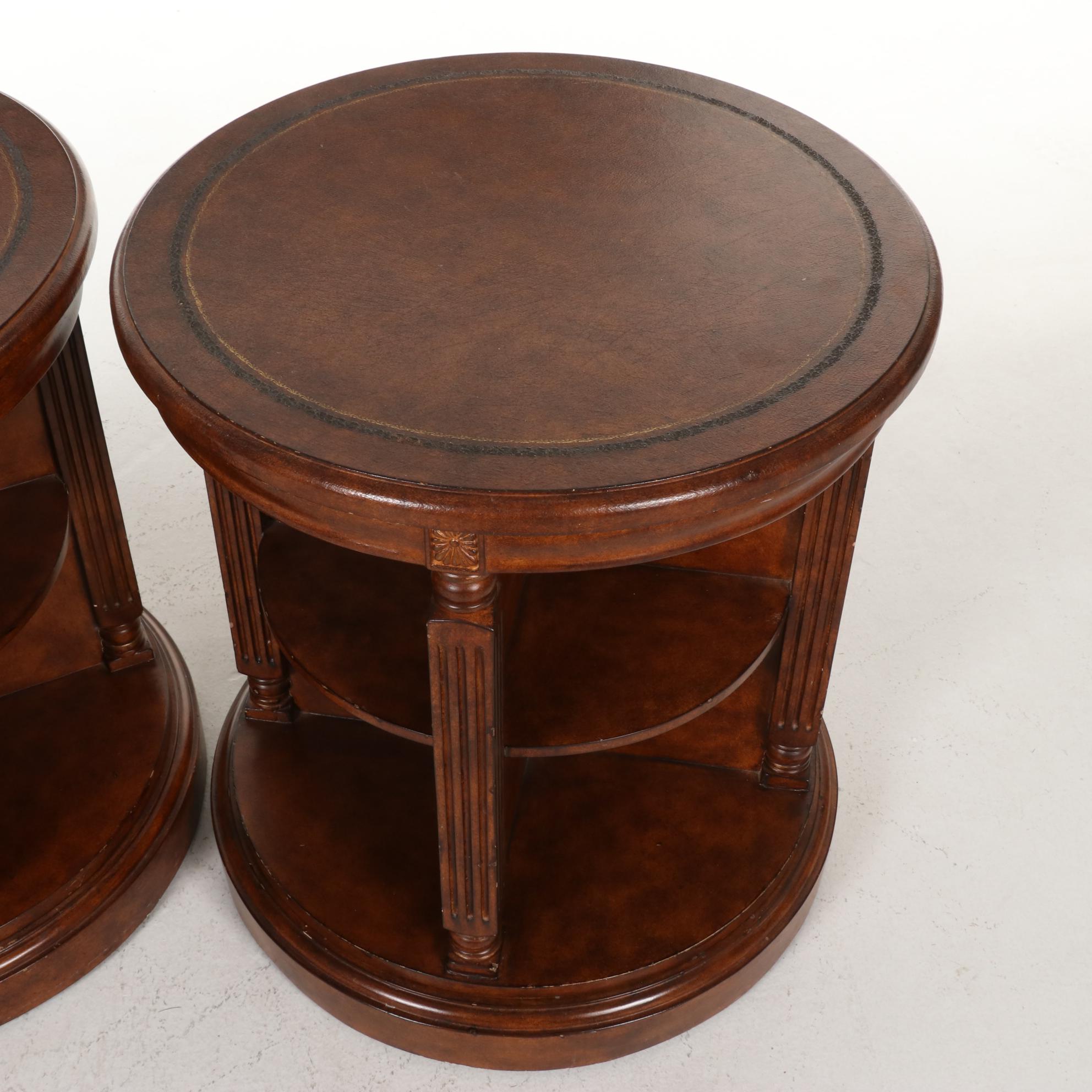 Pair of Rotating Round Bookshelf Side Tables, 21st Century