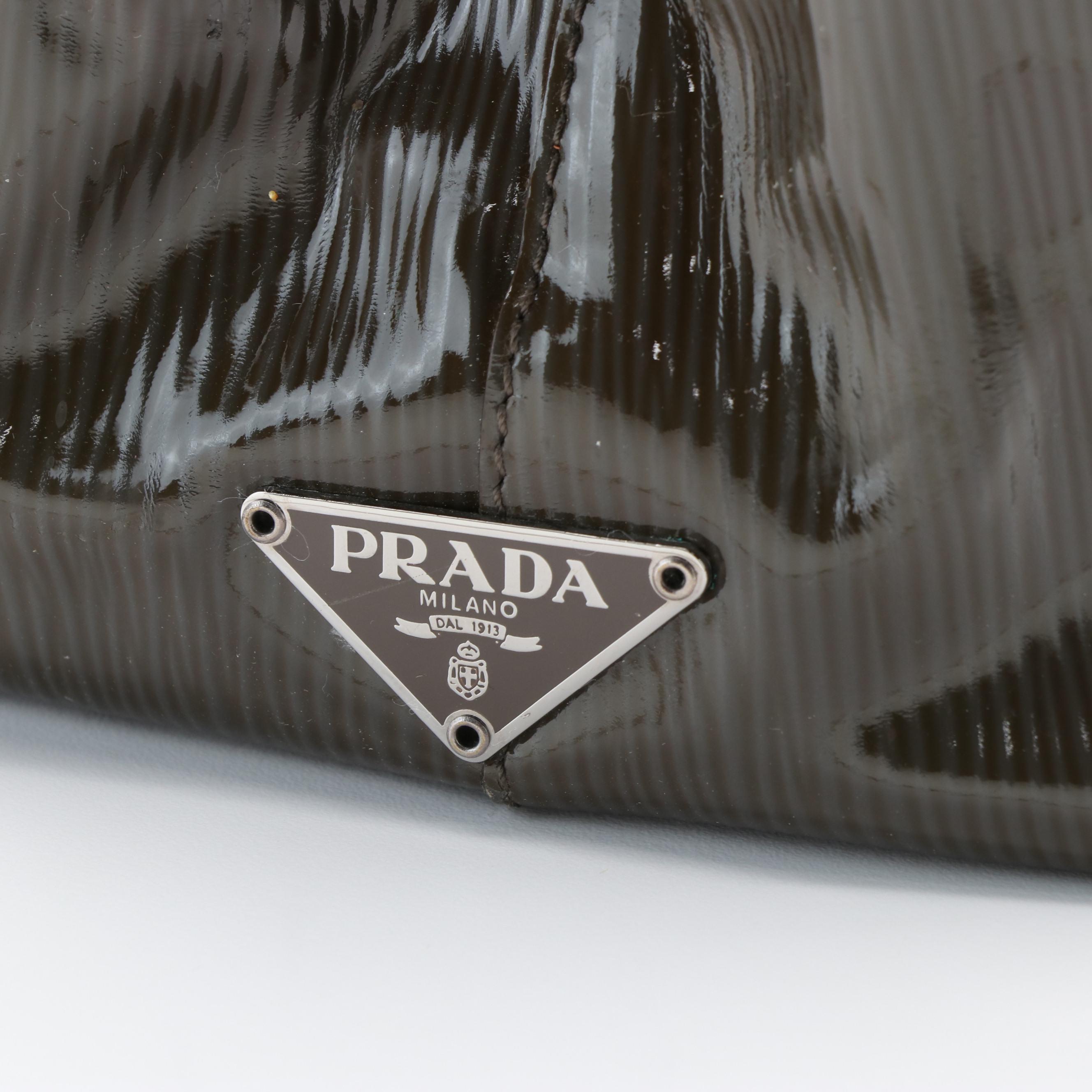 Prada St. Grana Paglia Tote in Olive Patent Leather