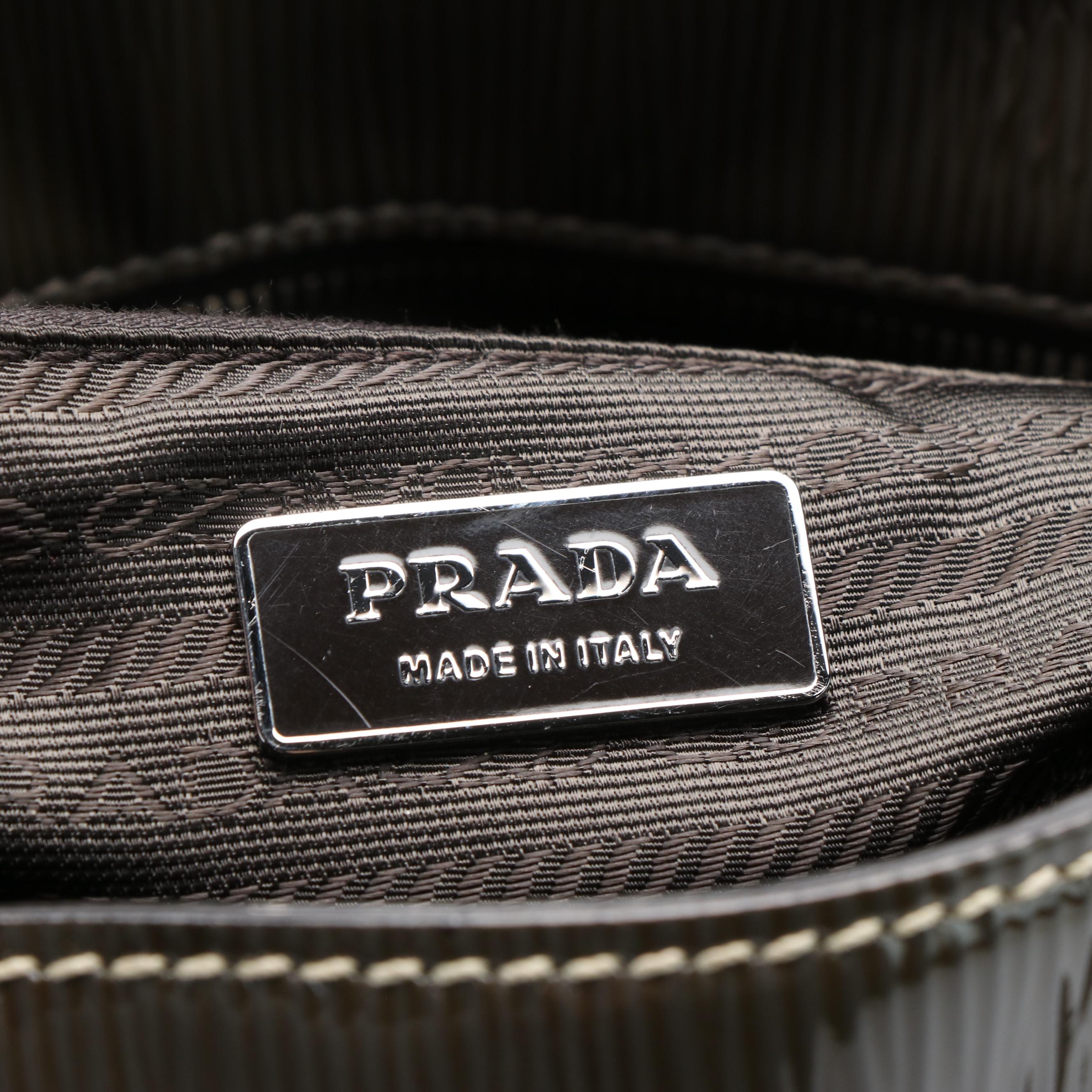 Prada St. Grana Paglia Tote in Olive Patent Leather