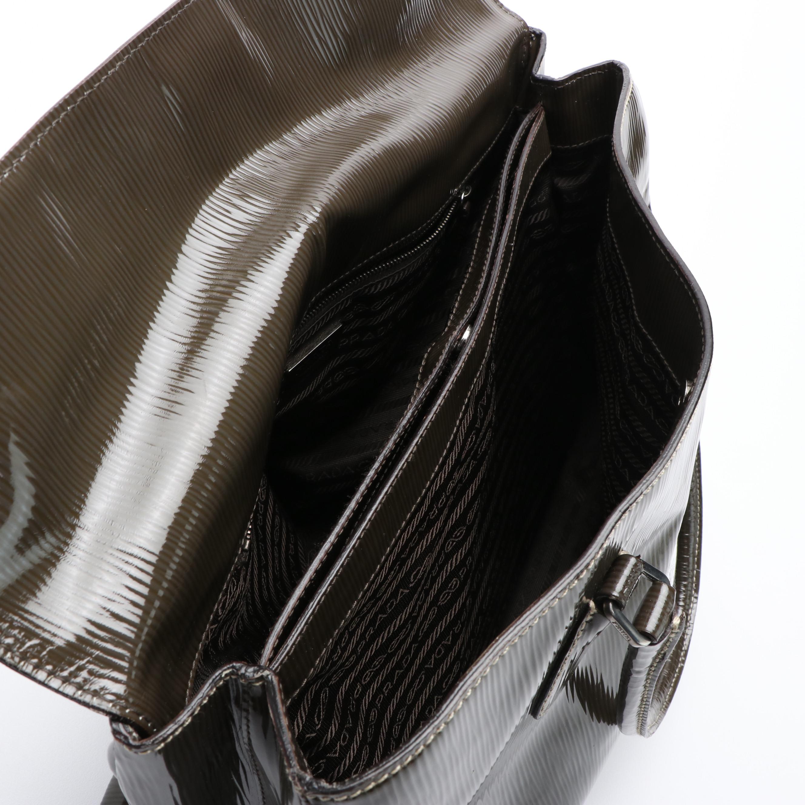 Prada St. Grana Paglia Tote in Olive Patent Leather