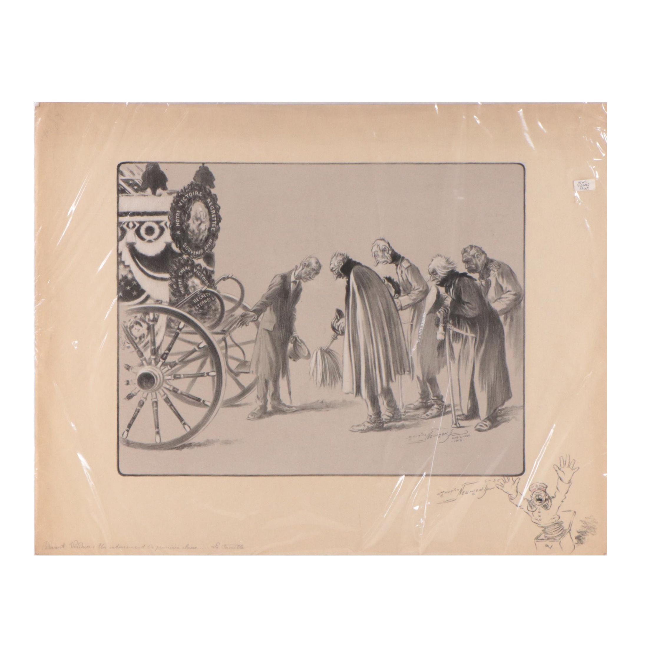 Maurice Neumont World War I Lithograph with Remarque Sketch, 1916