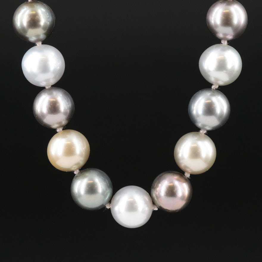 Tahitian Pearl Necklace with 18K Diamond Clasp with GIA Report
