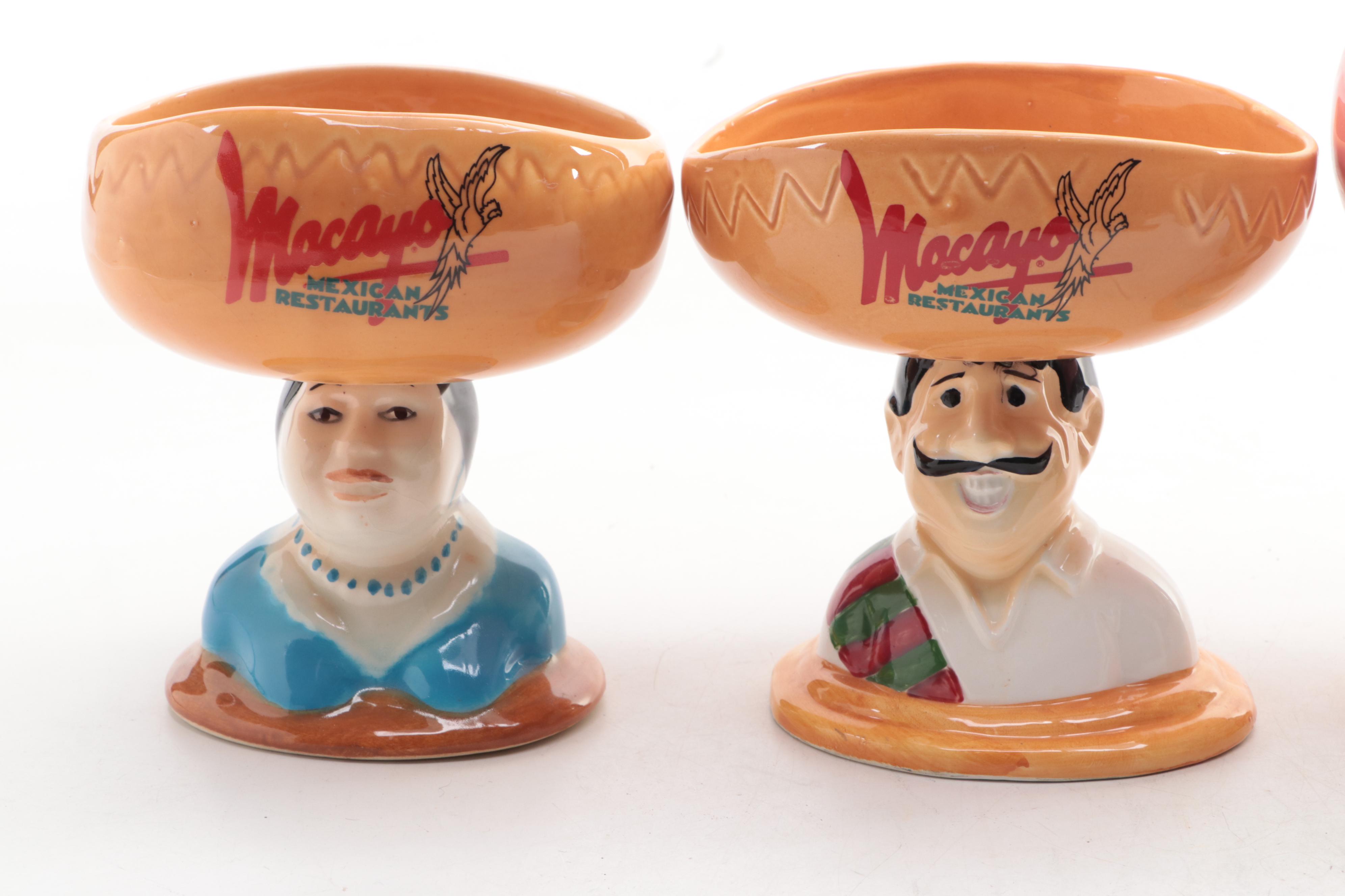 Macayo Ceramic Salsa Bowls with Plastic Leaf Plates