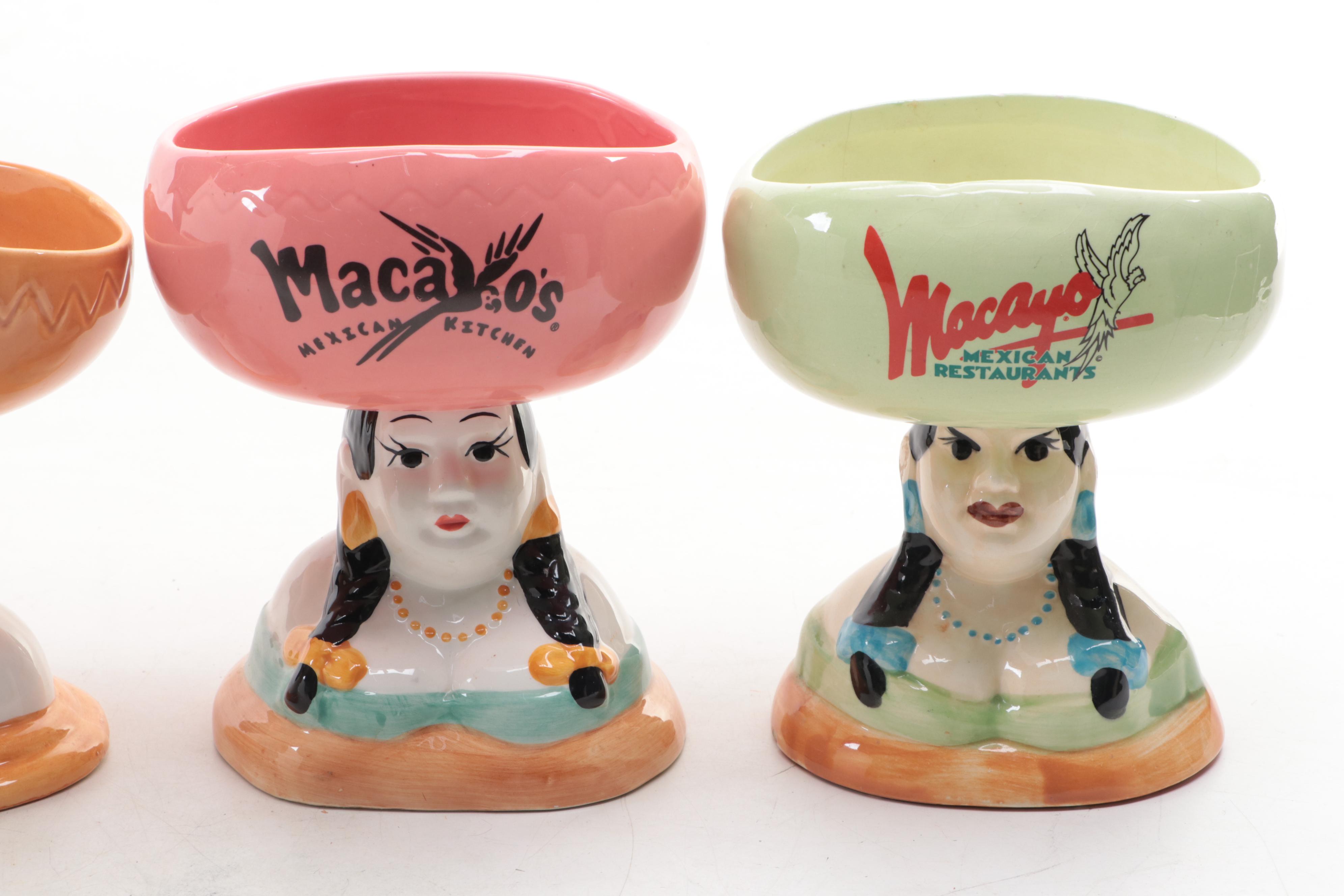 Macayo Ceramic Salsa Bowls with Plastic Leaf Plates