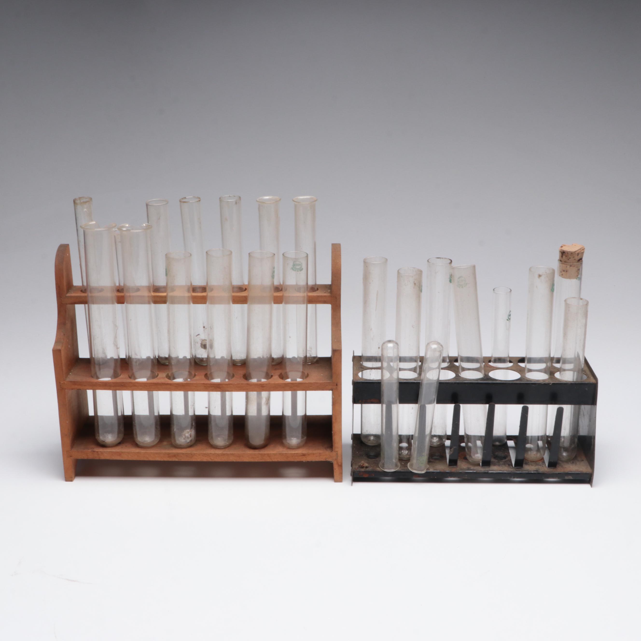 Pyrex Glass Boiling Flasks with Other Laboratory and Medicine Bottles