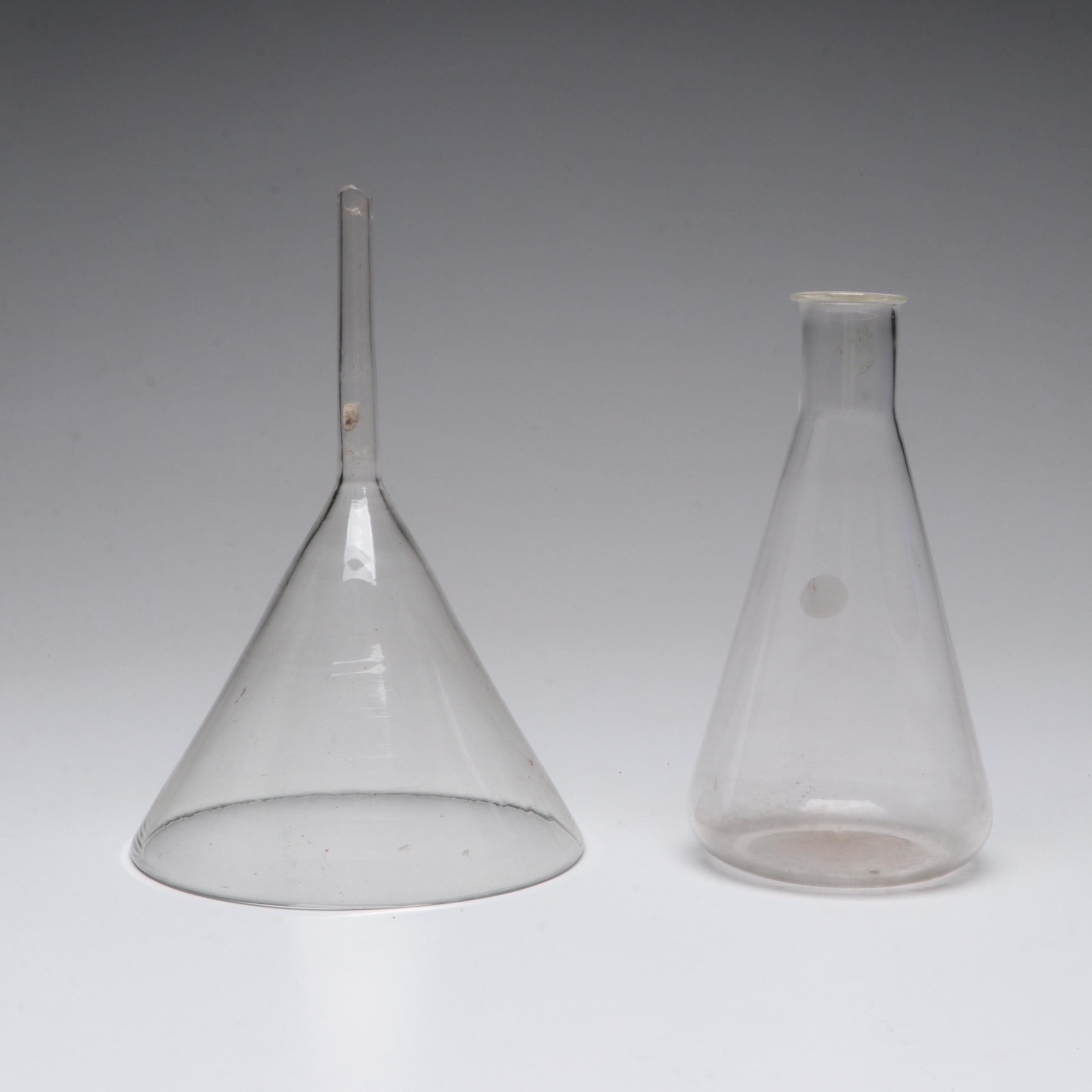 Pyrex Glass Boiling Flasks with Other Laboratory and Medicine Bottles