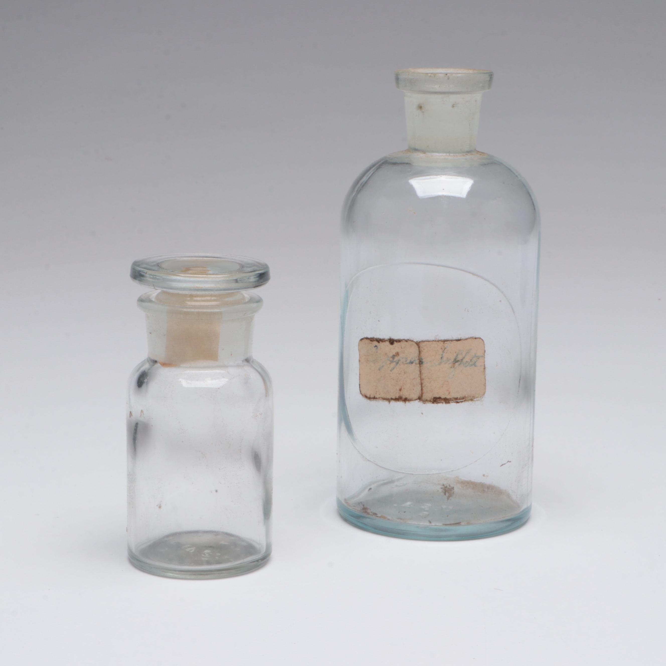 Pyrex Glass Boiling Flasks with Other Laboratory and Medicine Bottles