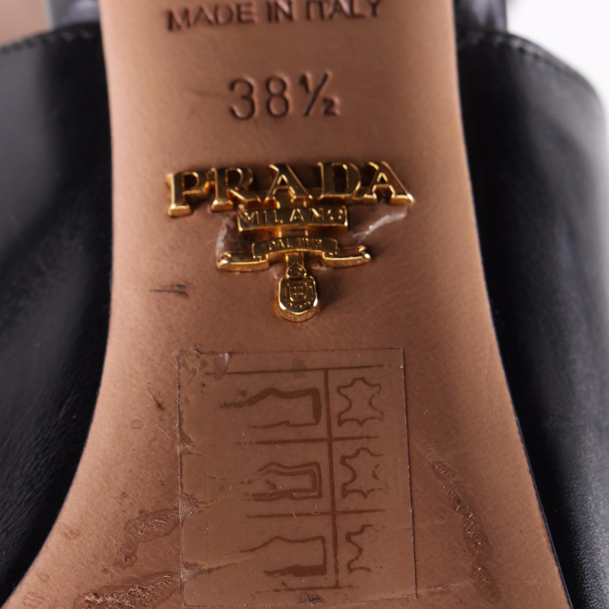 Prada Vitello Lux Leather Ankle Strap Block Heel Open-Toe Booties